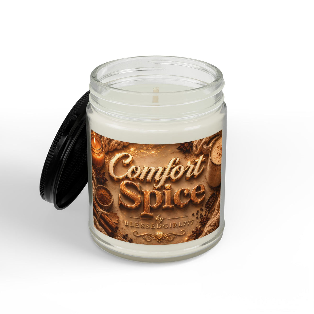 Comfort Spice Scented Soy Candle — Amber Jar with Black Lid (4 oz & 9 oz)