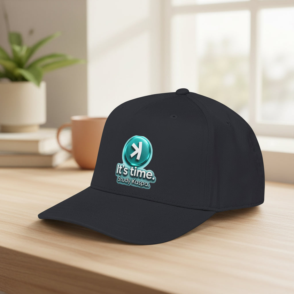 Baseball Cap — "It's time. Study Kaspa." Logo Hat (Casual Crypto Fan Gear)