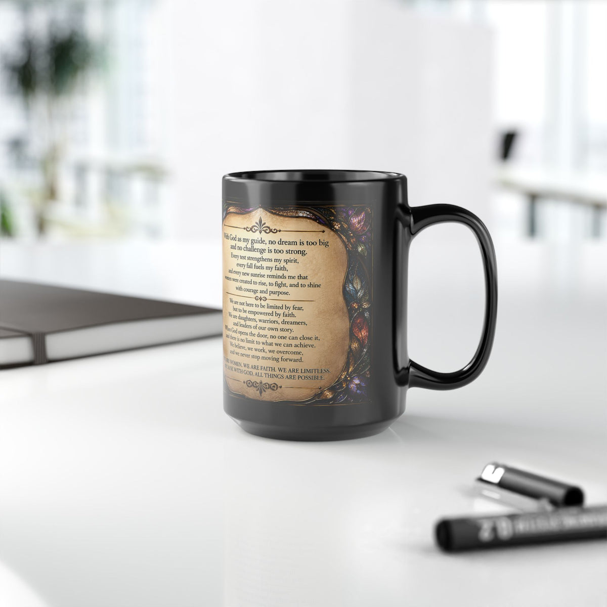Inspirierende Gebet-Gedicht-Tasse 440 ml | Schwarz bemaltes Glas Glaube & Hoffnung Geschenk