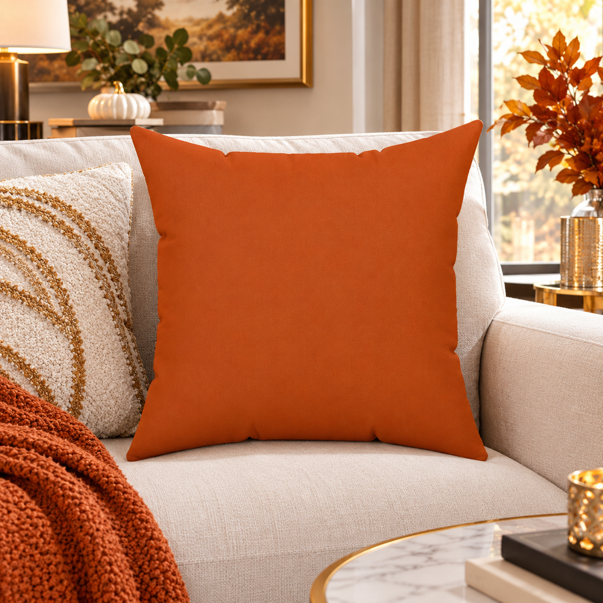 Rust Orange Throw Pillow – Solid Terracotta, 16 × 16
