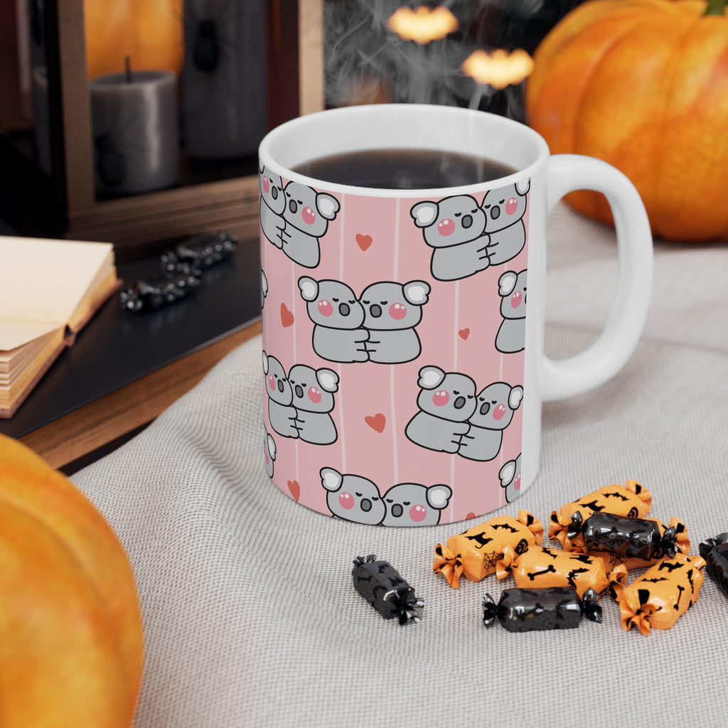 Cute Koala Love Ceramic Mug | Adorable Koalas with Hearts Pink Background, Koala Lover Gift, Valentine's Coffee Cup, Cute Animal Mug for Her