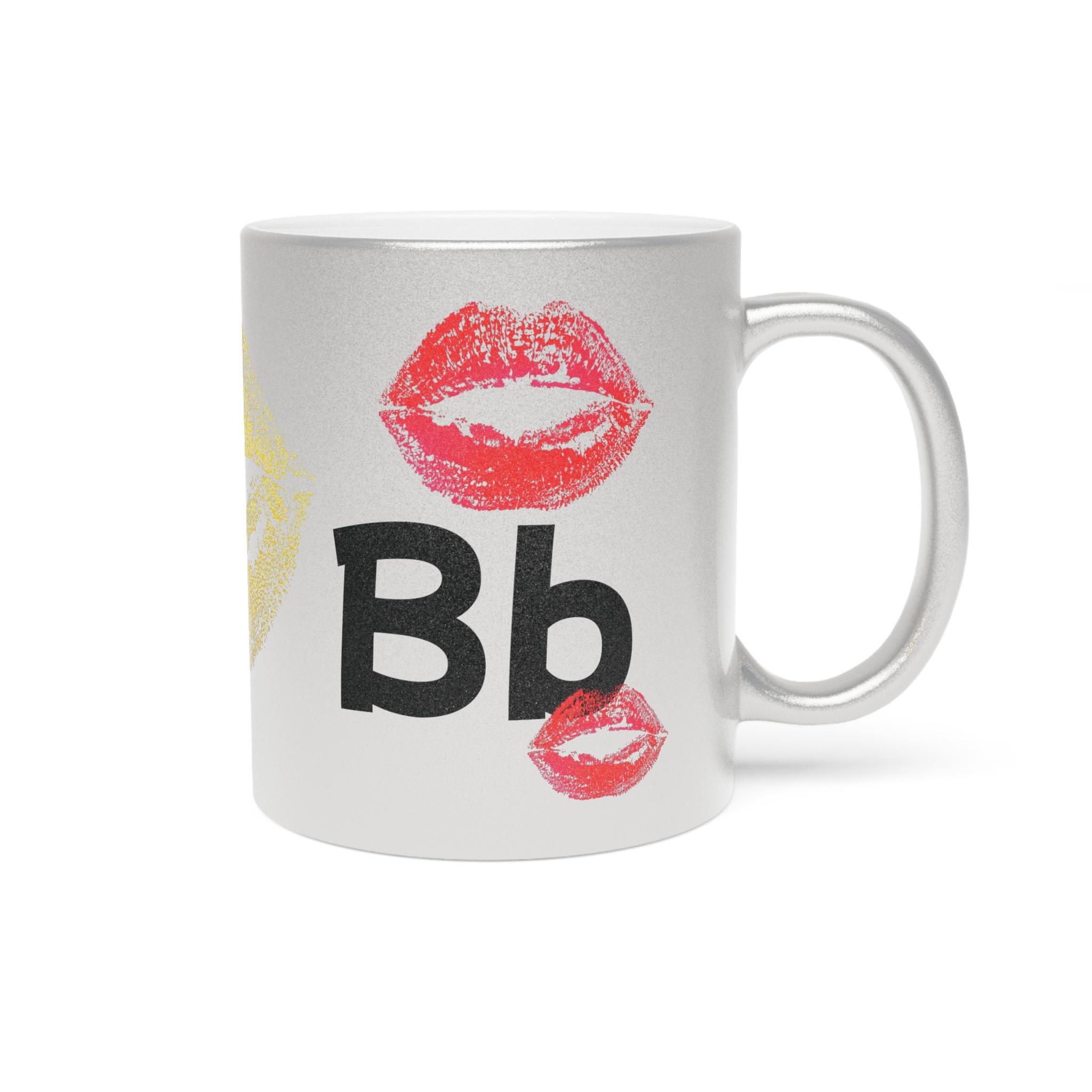 Taza Metálica Chic con Estampado de Beso - Regalo Glam para Mujer, Metallic Mug Kiss Print, Taza Estética de Maquillaje
