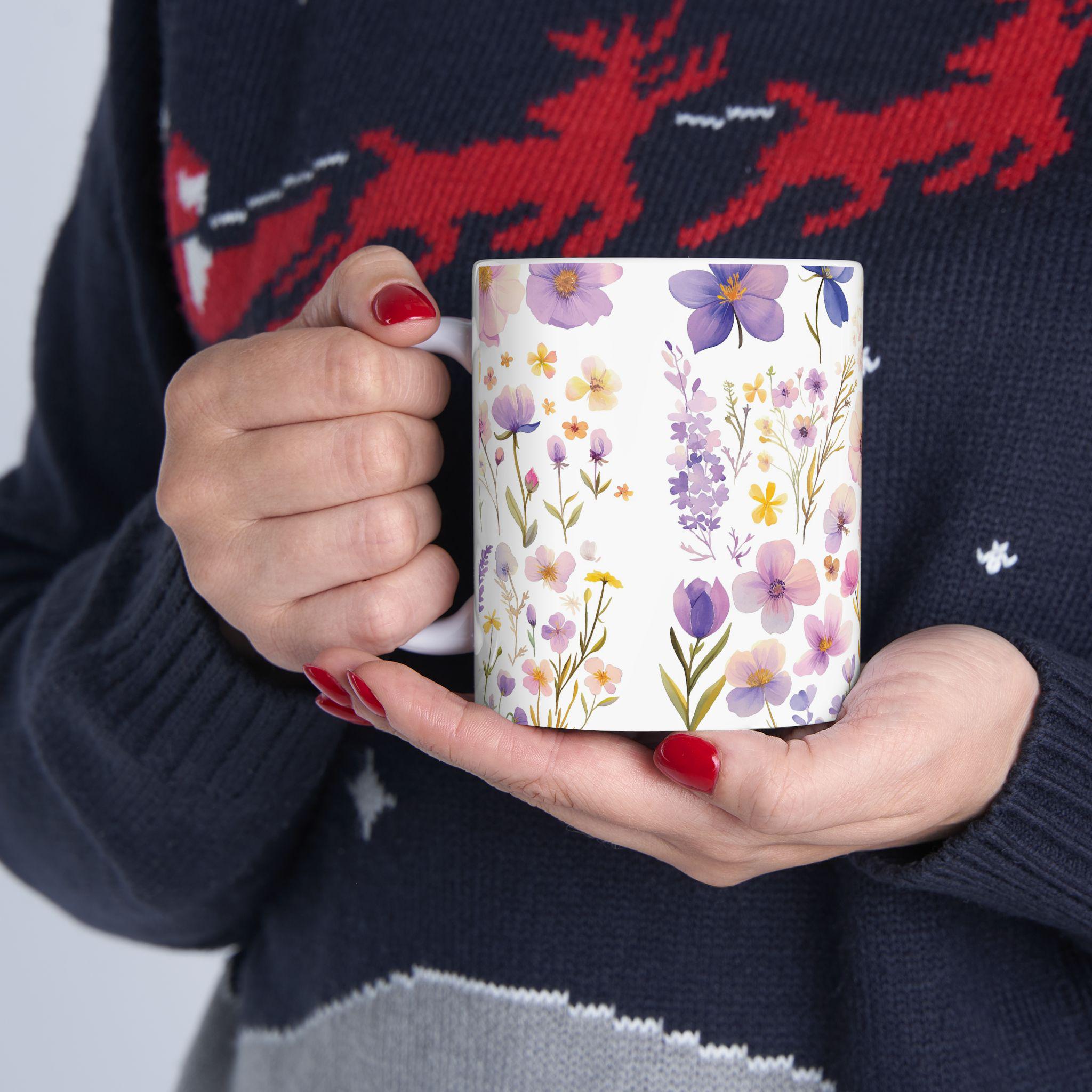 Taza Botánica de Flores Silvestres -Regalo Floral para Mujer,Mug de Cerámica Estética de Naturaleza,Regalo para Mamá,Garden Lover Coffee Cup