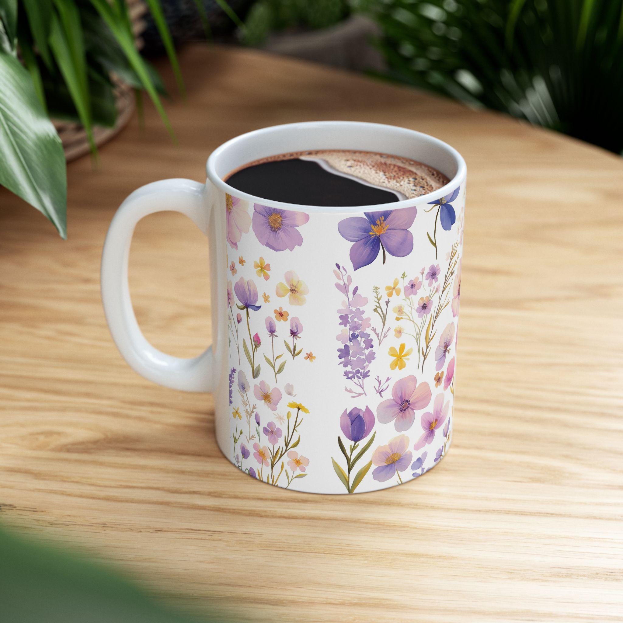 Taza Botánica de Flores Silvestres -Regalo Floral para Mujer,Mug de Cerámica Estética de Naturaleza,Regalo para Mamá,Garden Lover Coffee Cup