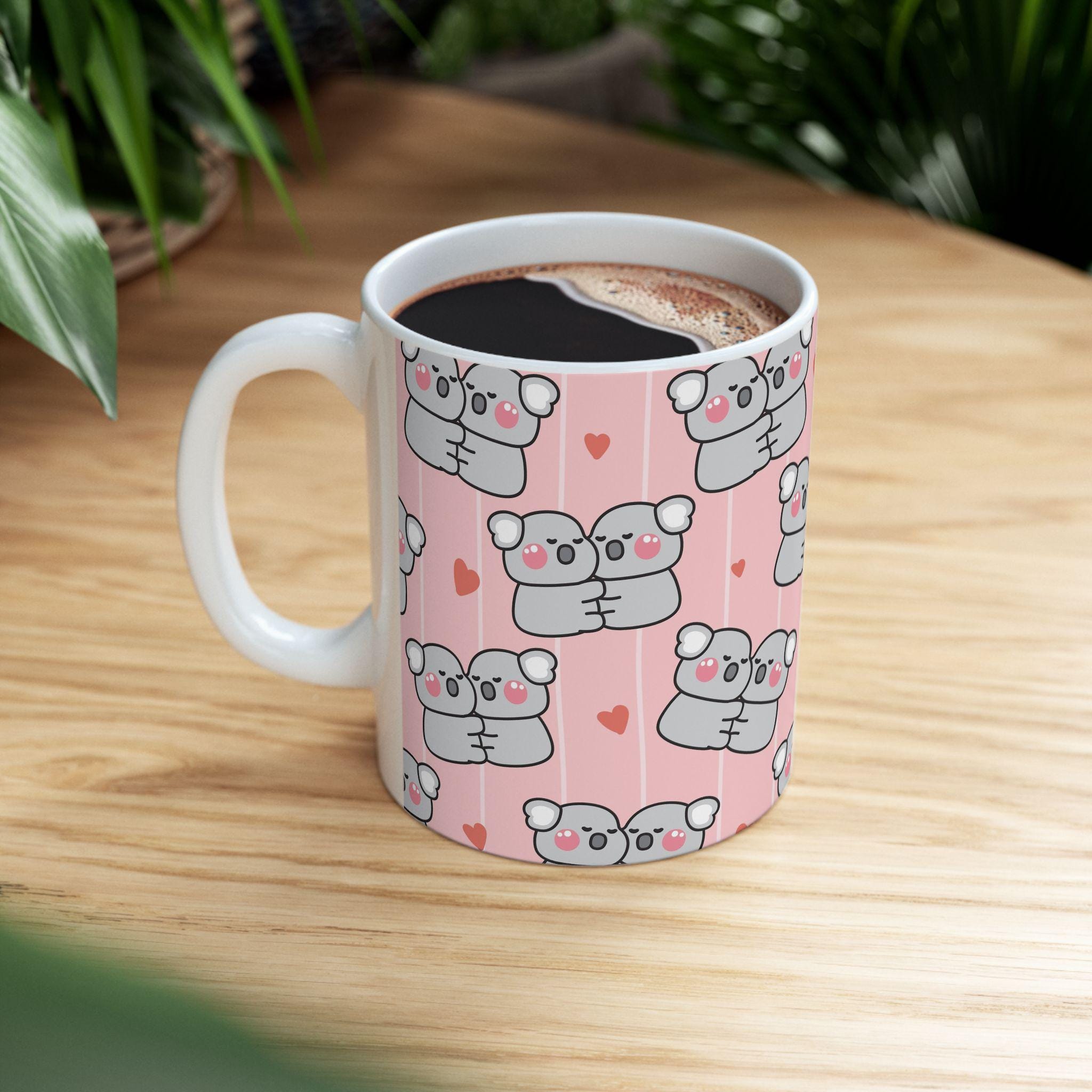 Cute Koala Love Ceramic Mug | Adorable Koalas with Hearts Pink Background, Koala Lover Gift, Valentine's Coffee Cup, Cute Animal Mug for Her