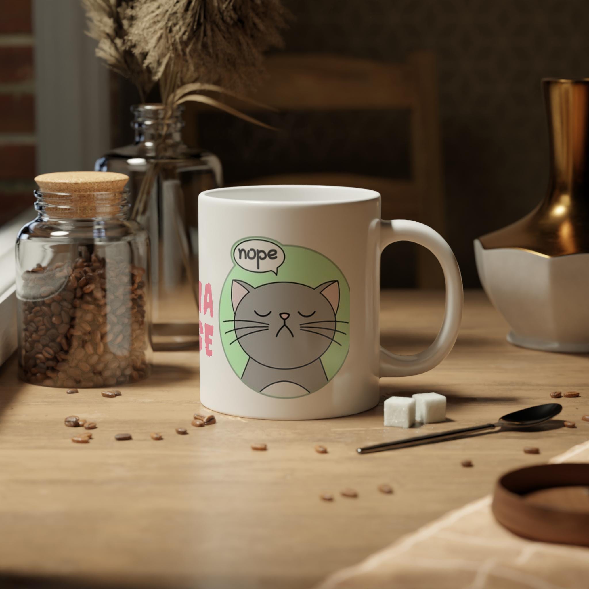 No Drama Please Cat Coffee Mug | Funny Sarcastic Cat Gift, Office Humor Mug for Cat Lovers & Coworkers