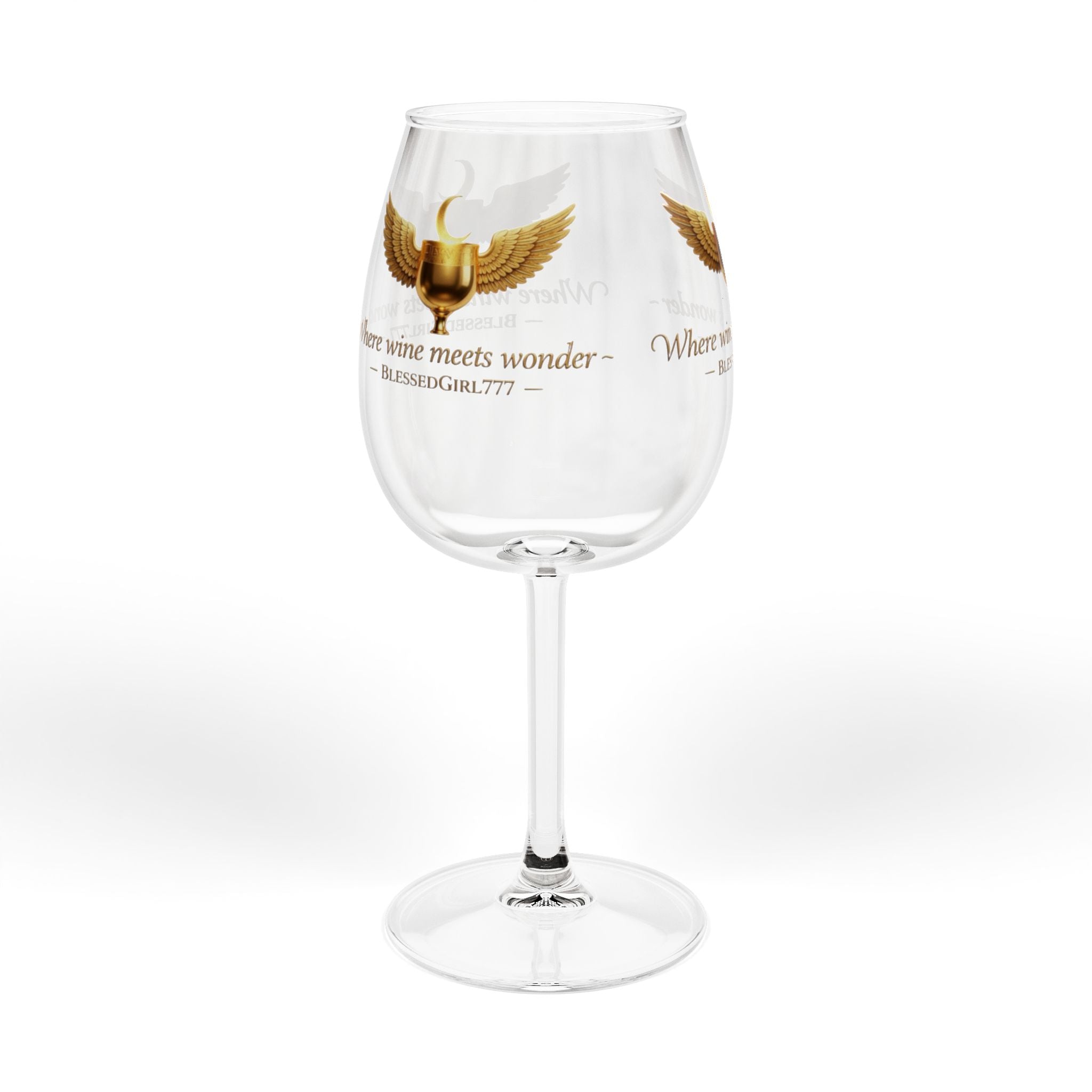 12oz Wine Glass — "Where Wine Meets Wonder" Gold Winged Goblet