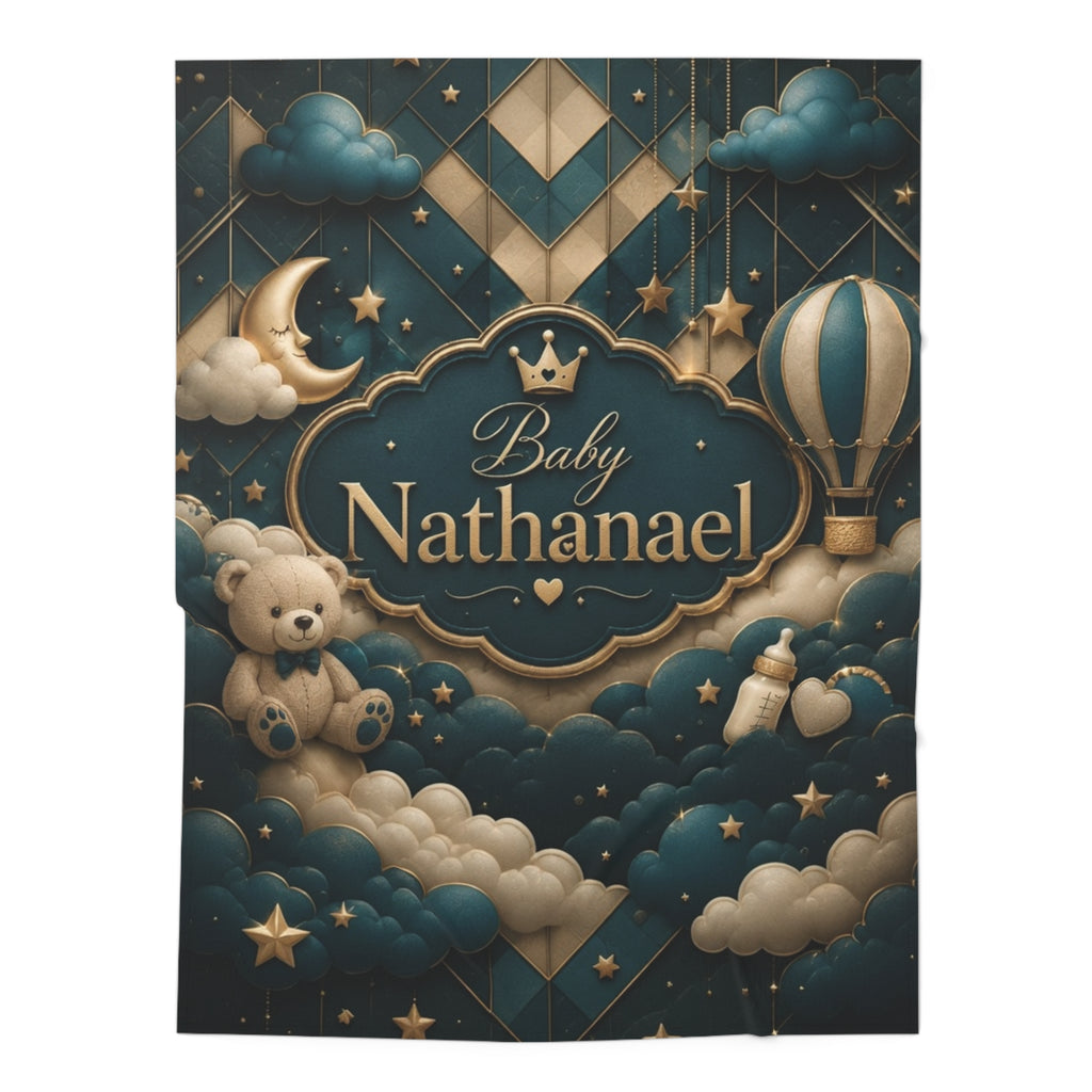 Personalized Baby Swaddle Blanket – Dreamy Night Sky Design (Name: Nathanael)