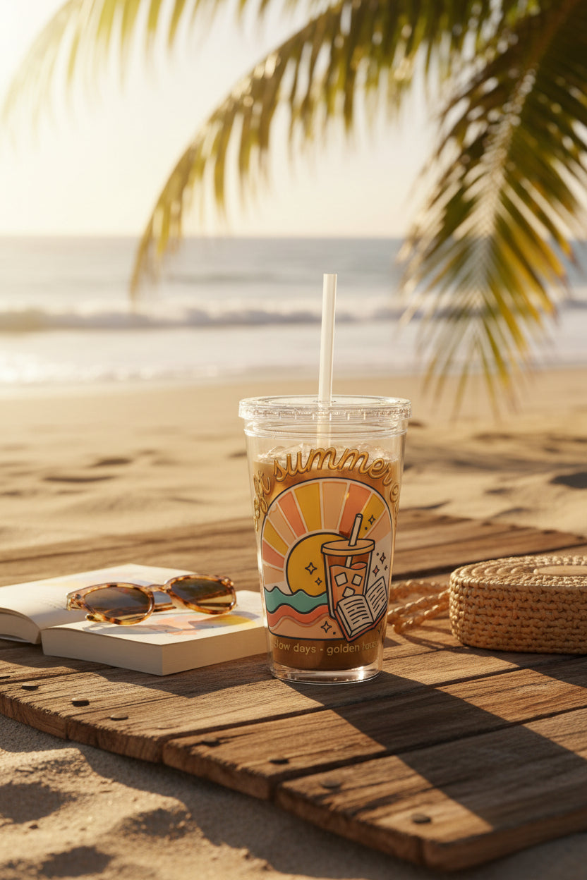 Soft Summer sunset beach drink illustration Tumbler