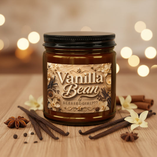 Spiced Vanilla Bean Scented Soy Candle — 4oz & 9oz Amber Jar with Black Lid