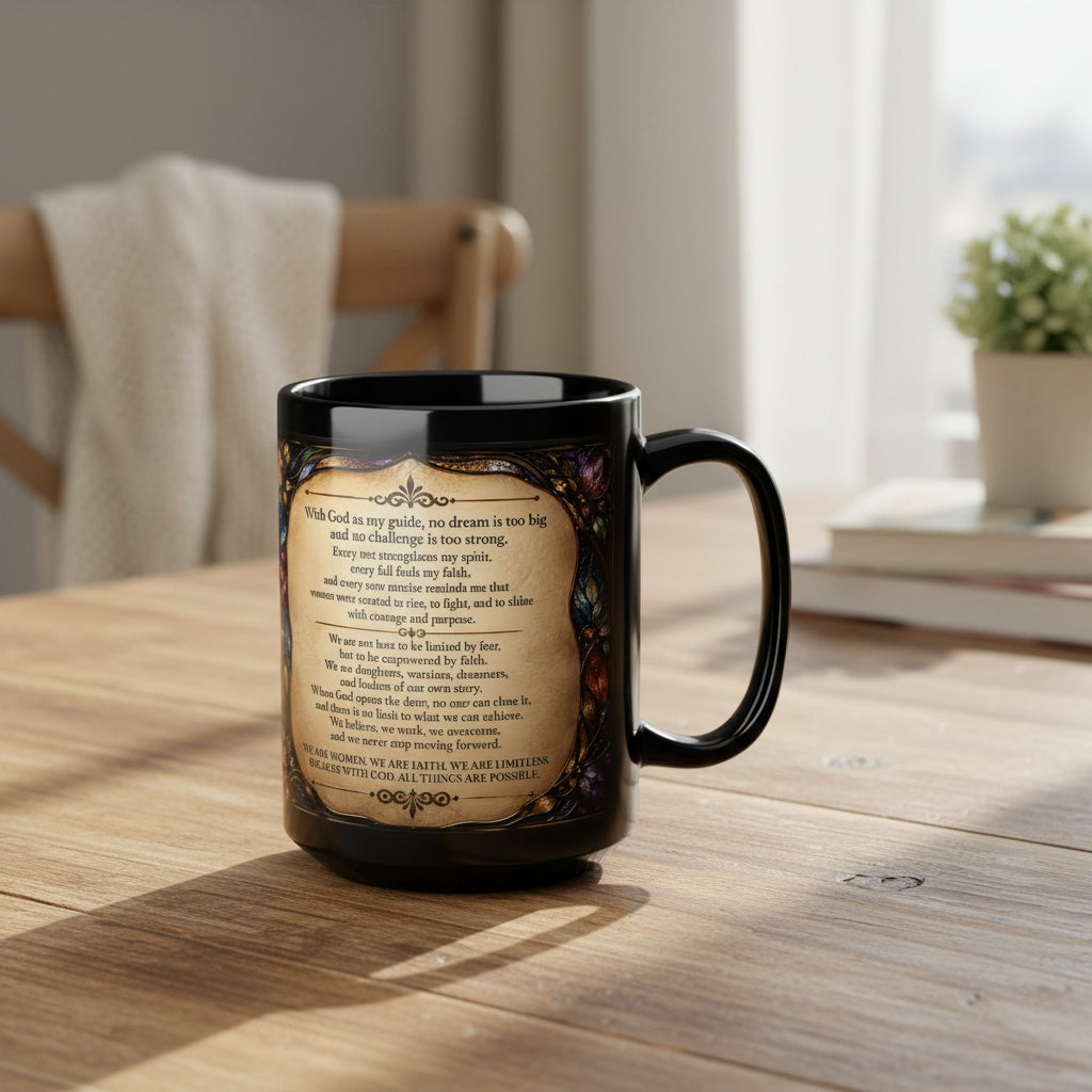 Inspirational Prayer Poem Mug 15oz | Black Stained Glass Faith & Hope Gift