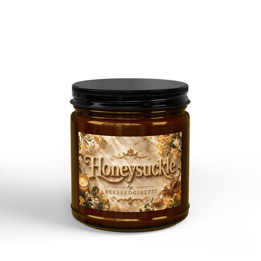 Honeysuckle Soy Candle – 4oz & 9oz Amber Jar with Black Lid (Fresh Floral Scent)