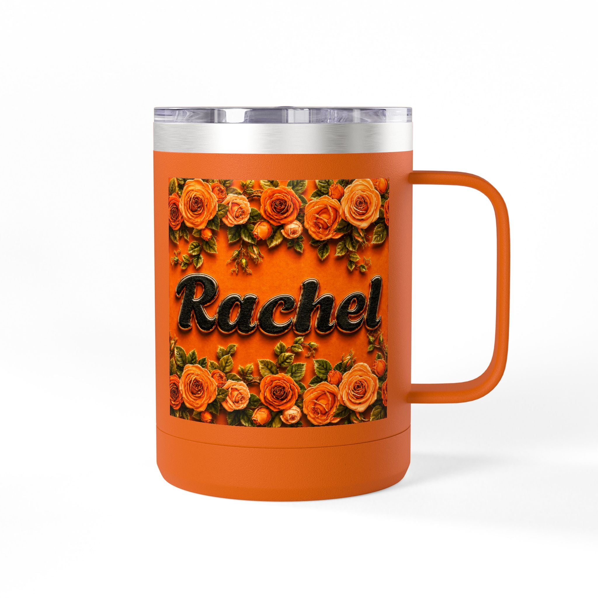 Personalized Rachel Floral 15oz Travel Mug — Insulated Coffee Tumbler