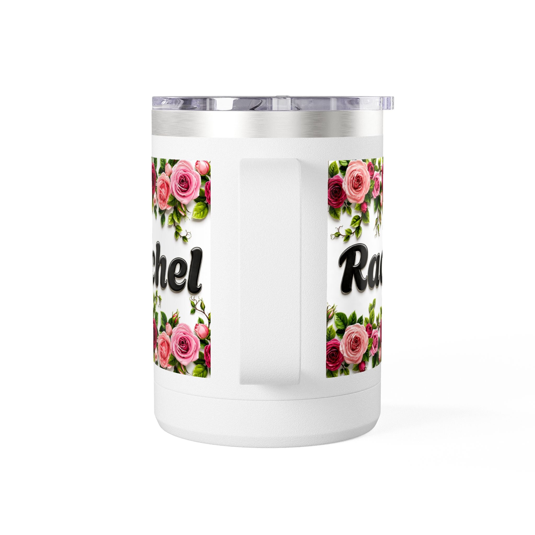 Personalized Rachel Floral 15oz Travel Mug — Insulated Coffee Tumbler