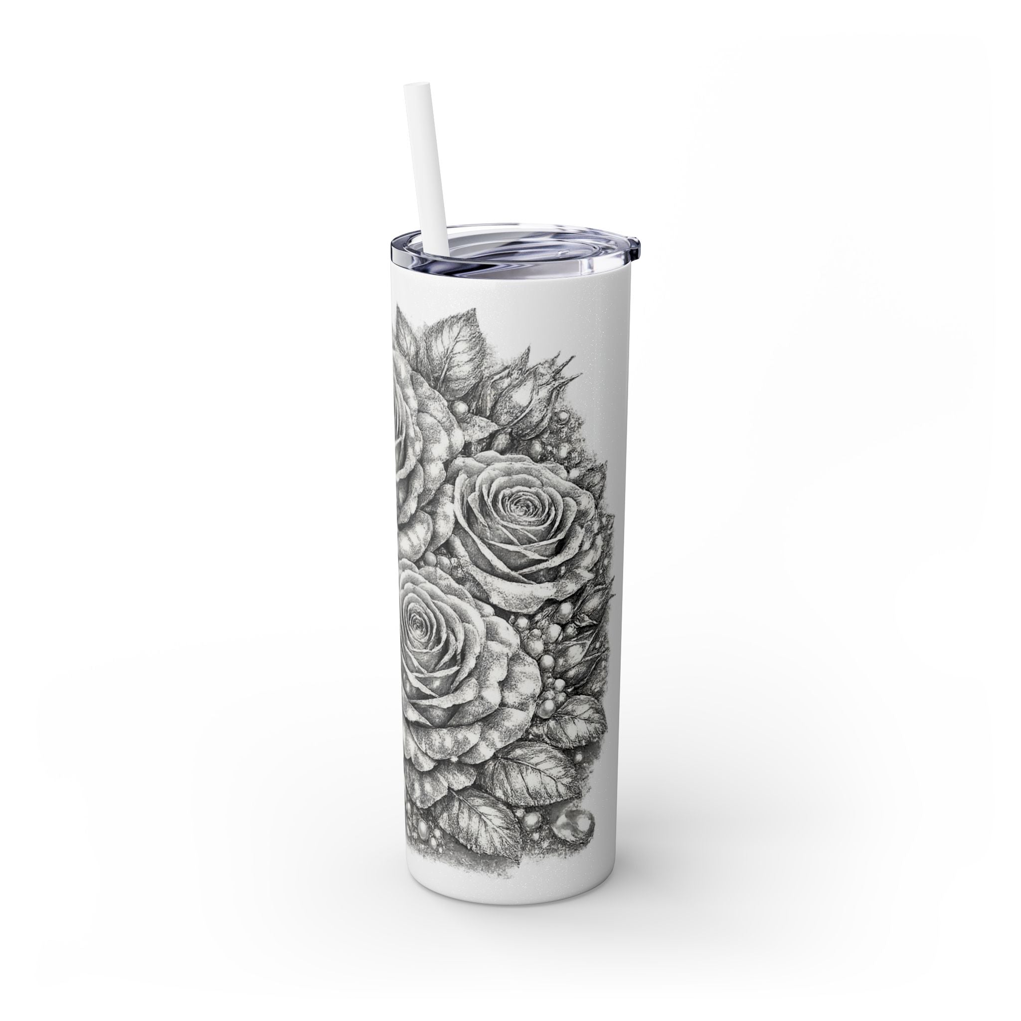 Skinny Tumbler — Monochrome Rose Garden 20oz Straw Tumbler