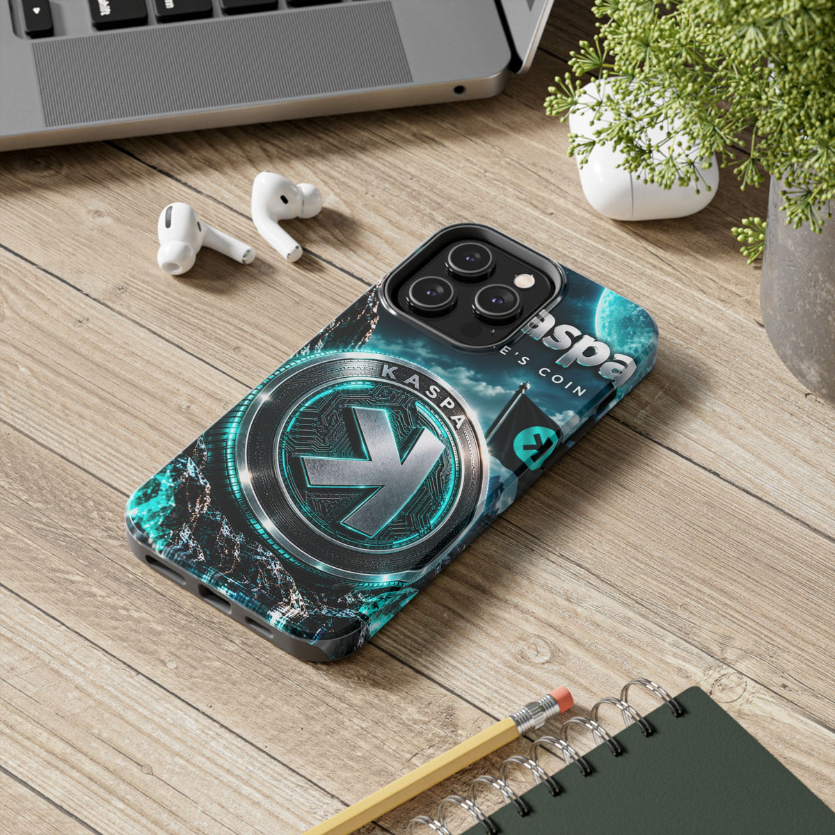 Kaspa Coin Tough Phone Case – Teal Crypto Logo Protective Cover