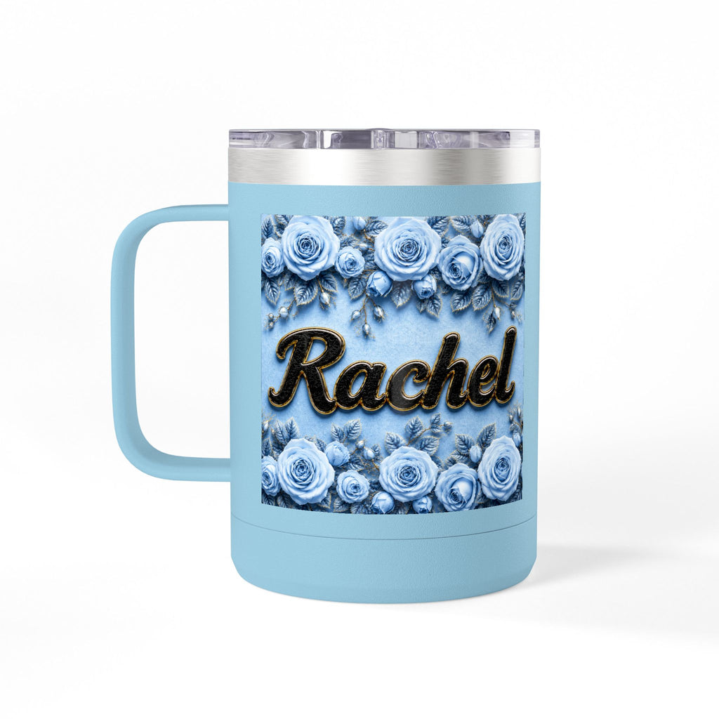 Personalized Rachel Floral 15oz Travel Mug — Insulated Coffee Tumbler