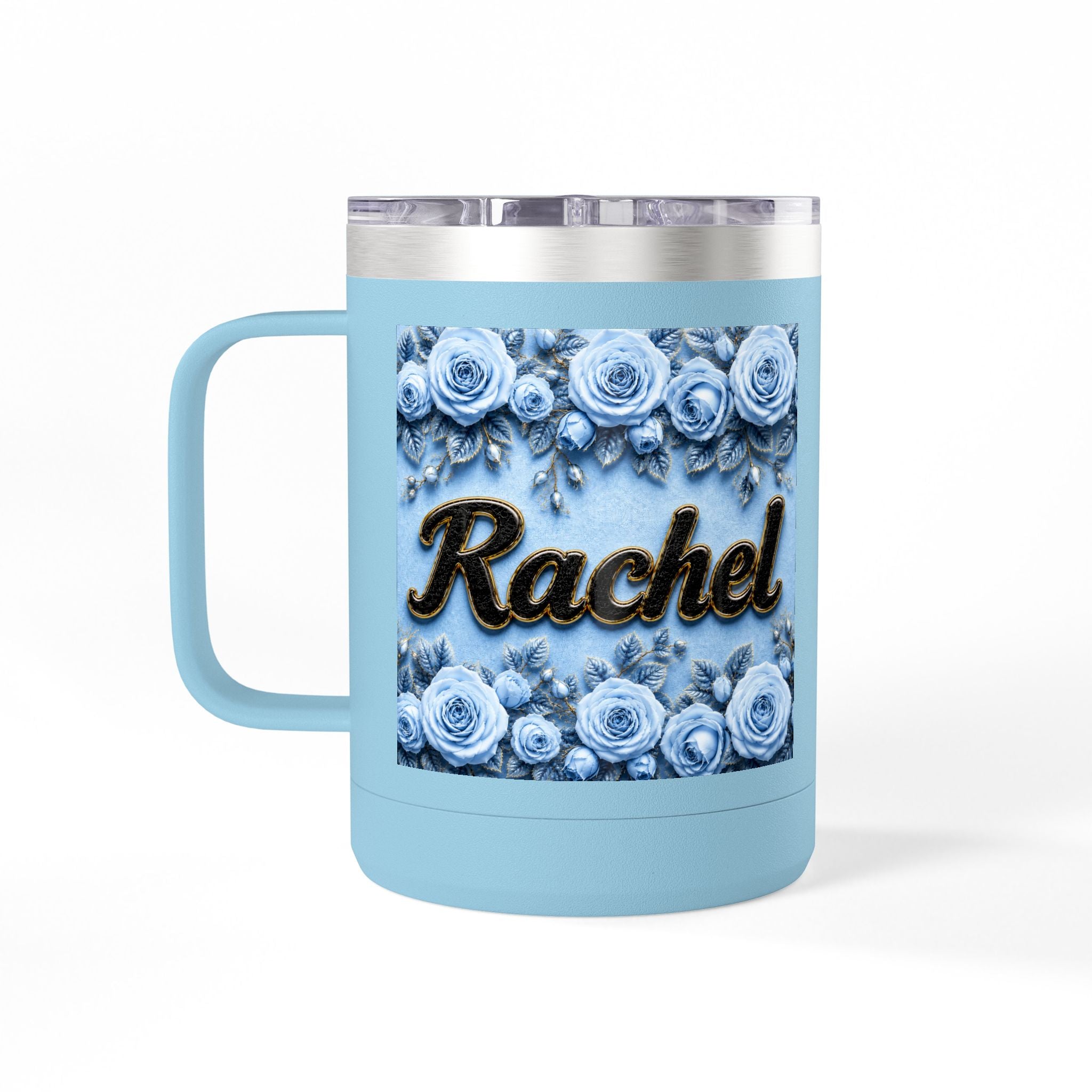 Personalized Rachel Floral 15oz Travel Mug — Insulated Coffee Tumbler