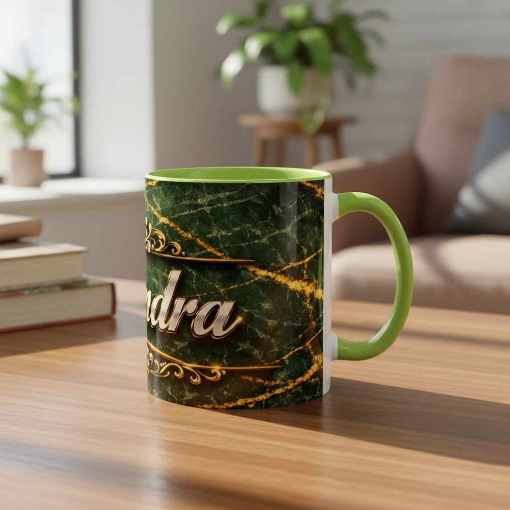 Personalized Green Marble Coffee Mug — Custom Name Accent Mug (11oz)