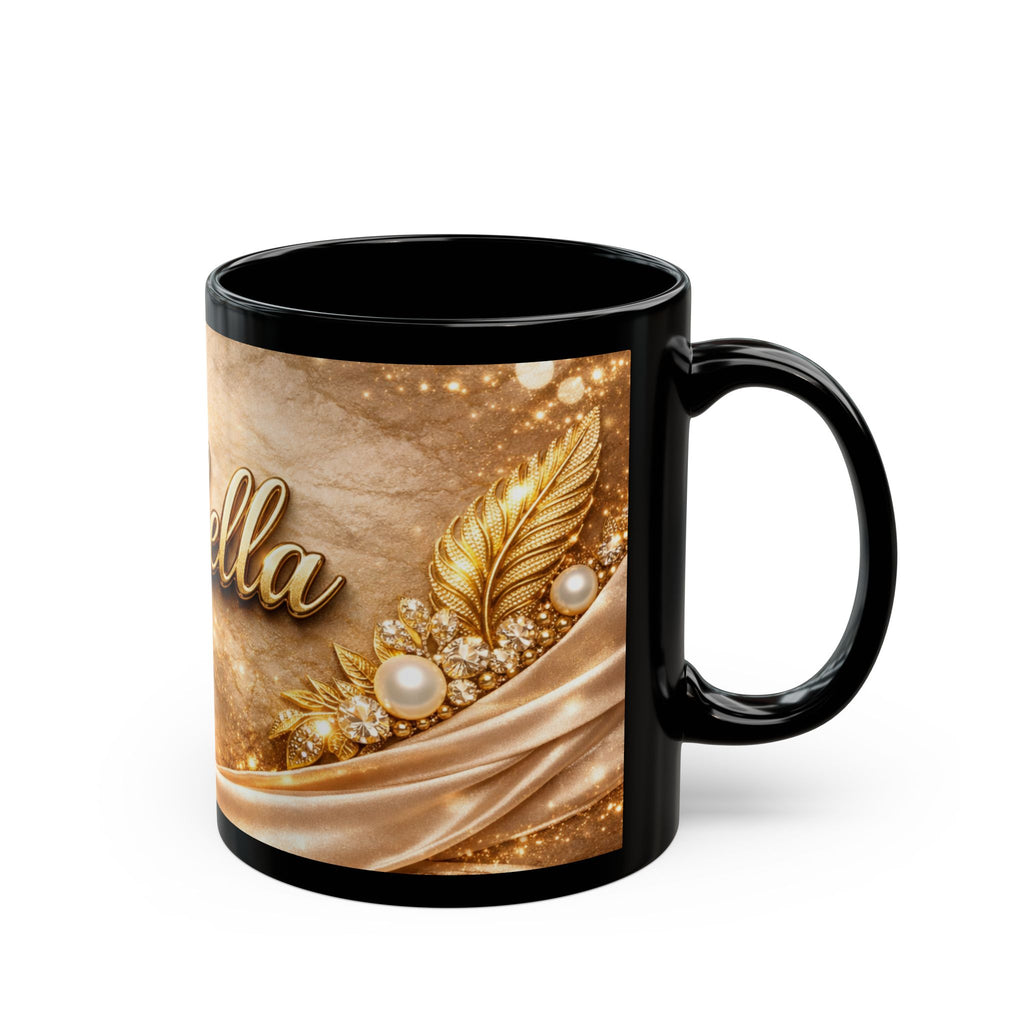 Personalized Gold Name Mug — "Isabella" Elegant Black Ceramic Coffee Cup