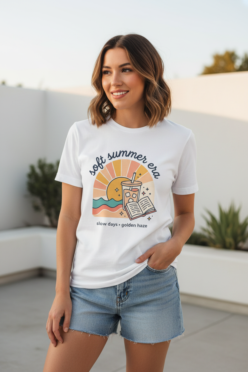 Soft Summer Era Tee | summer aesthetic, coastal vibes, pastel hand-drawn design