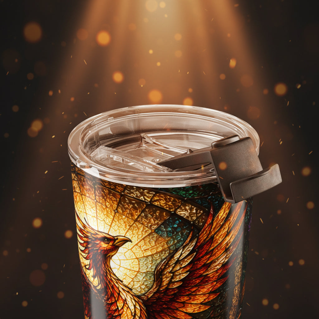 Rising Phoenix Faith Tumbler — 20oz Stained Glass Scripture for Overcomers 🔥