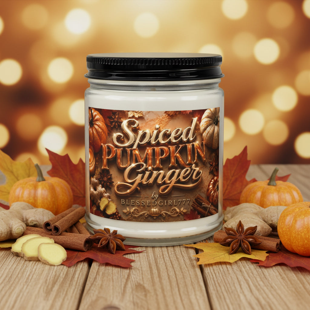 Spiced Pumpkin Ginger Soy Candle — 4oz & 9oz Amber Jar with Black Lid