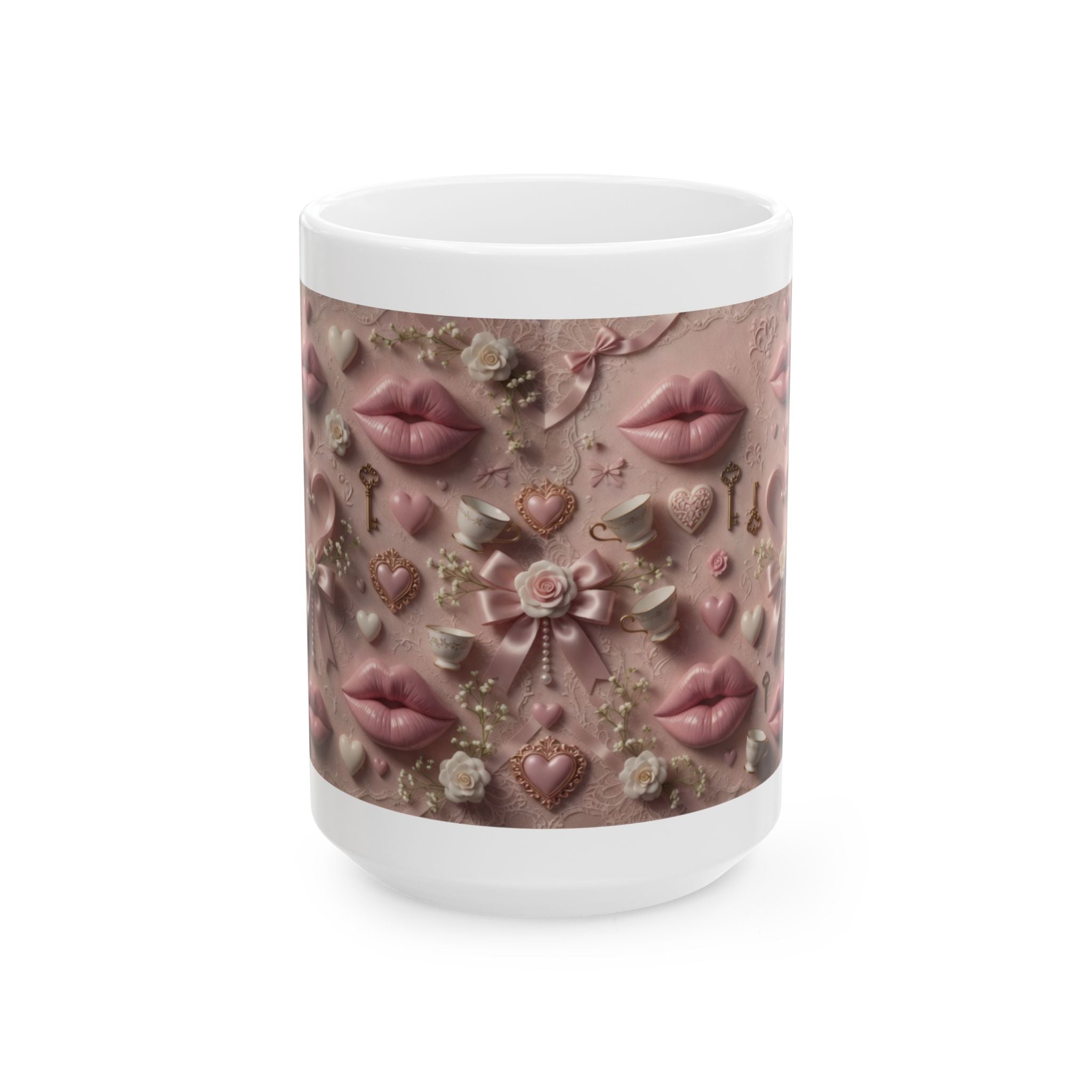 Pink Baroque Lips Pattern Mug | Romantic Vintage Decorative Ceramic