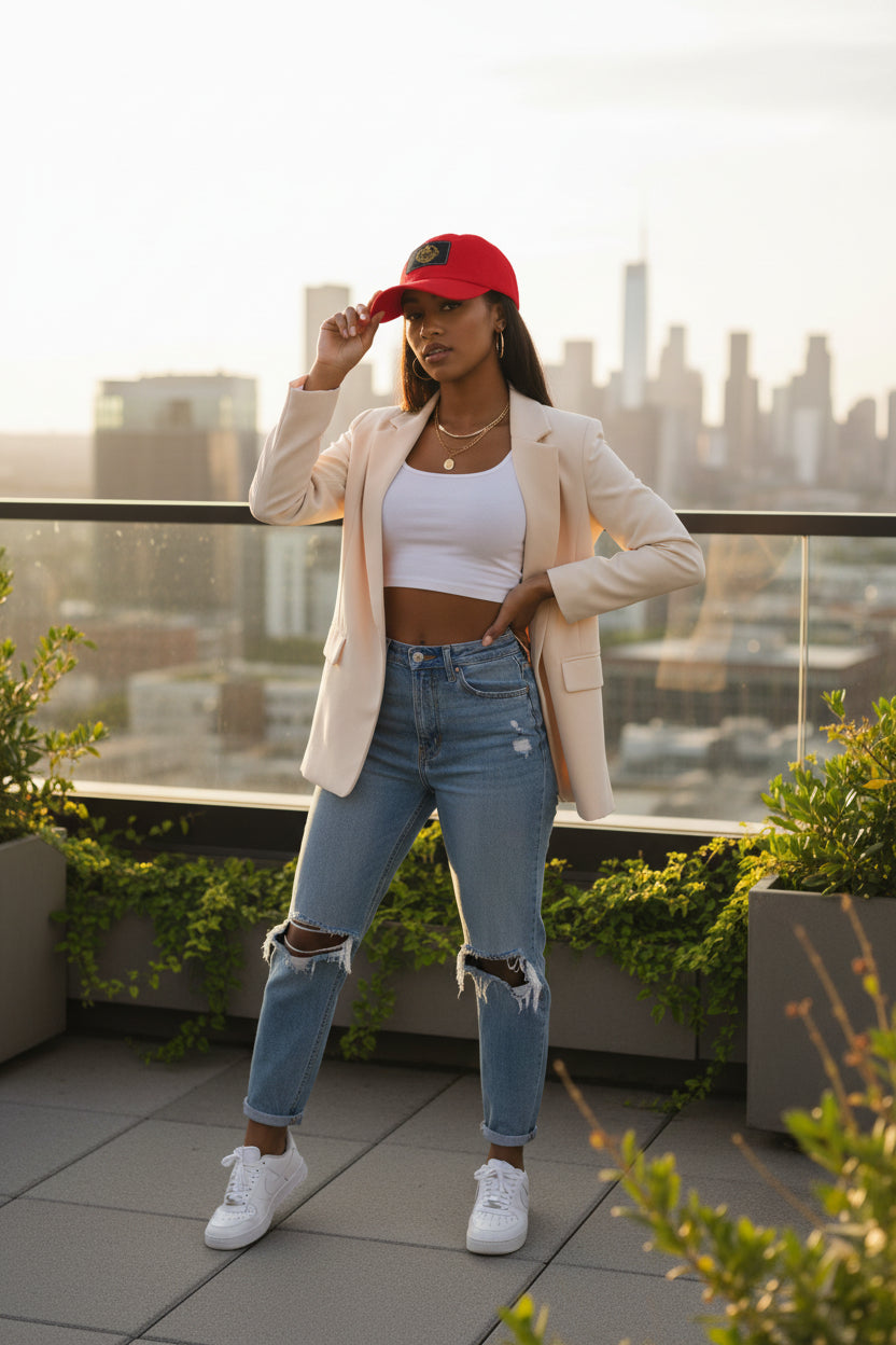Dad Hat — Vintage Gold Crest Leather Patch Cap