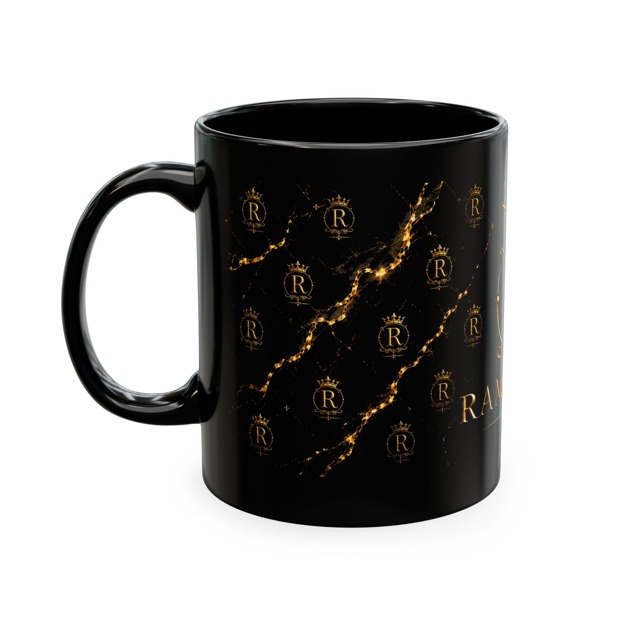 Gold Crest Monogram Mug — Personalized 'R' RamonCito Ceramic Coffee Cup