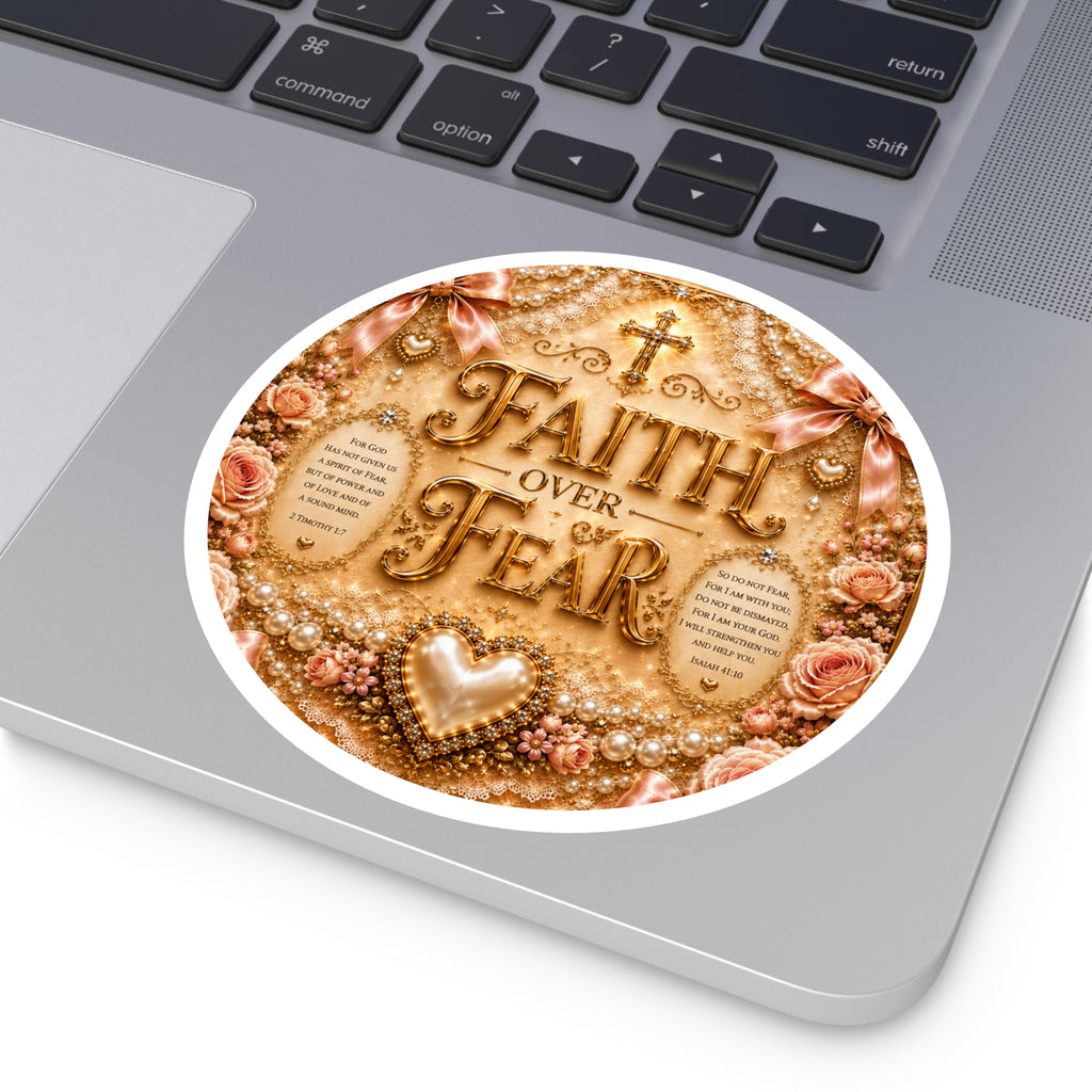Faith Over Fear Round Sticker — Inspirational Christian Decorative Vinyl