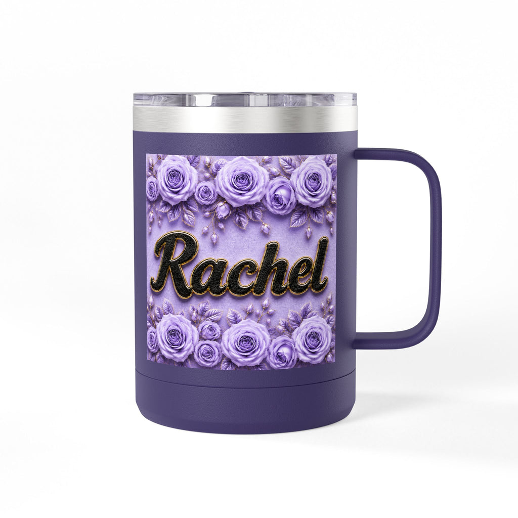 Personalized Rachel Floral 15oz Travel Mug — Insulated Coffee Tumbler