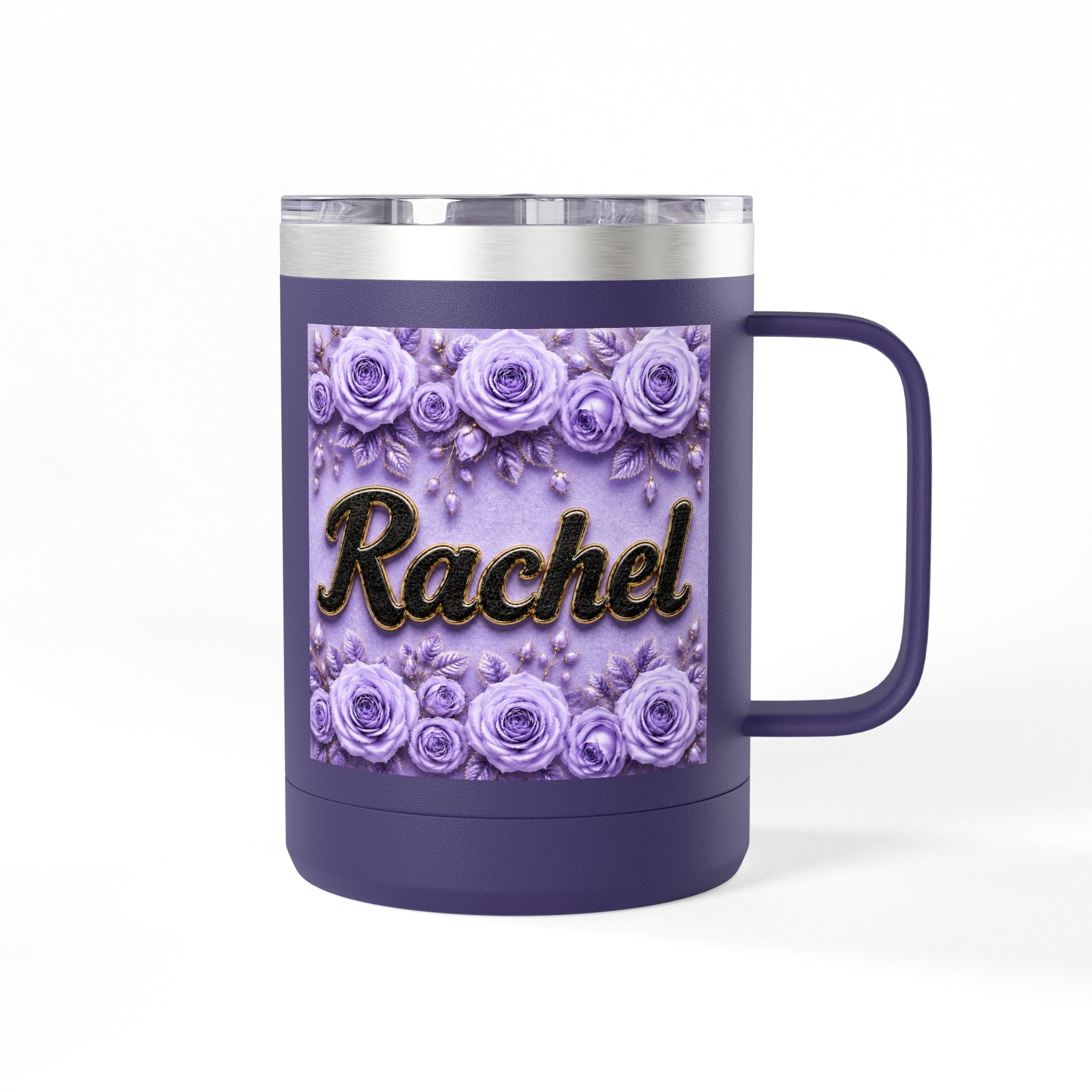 Personalized Rachel Floral 15oz Travel Mug — Insulated Coffee Tumbler
