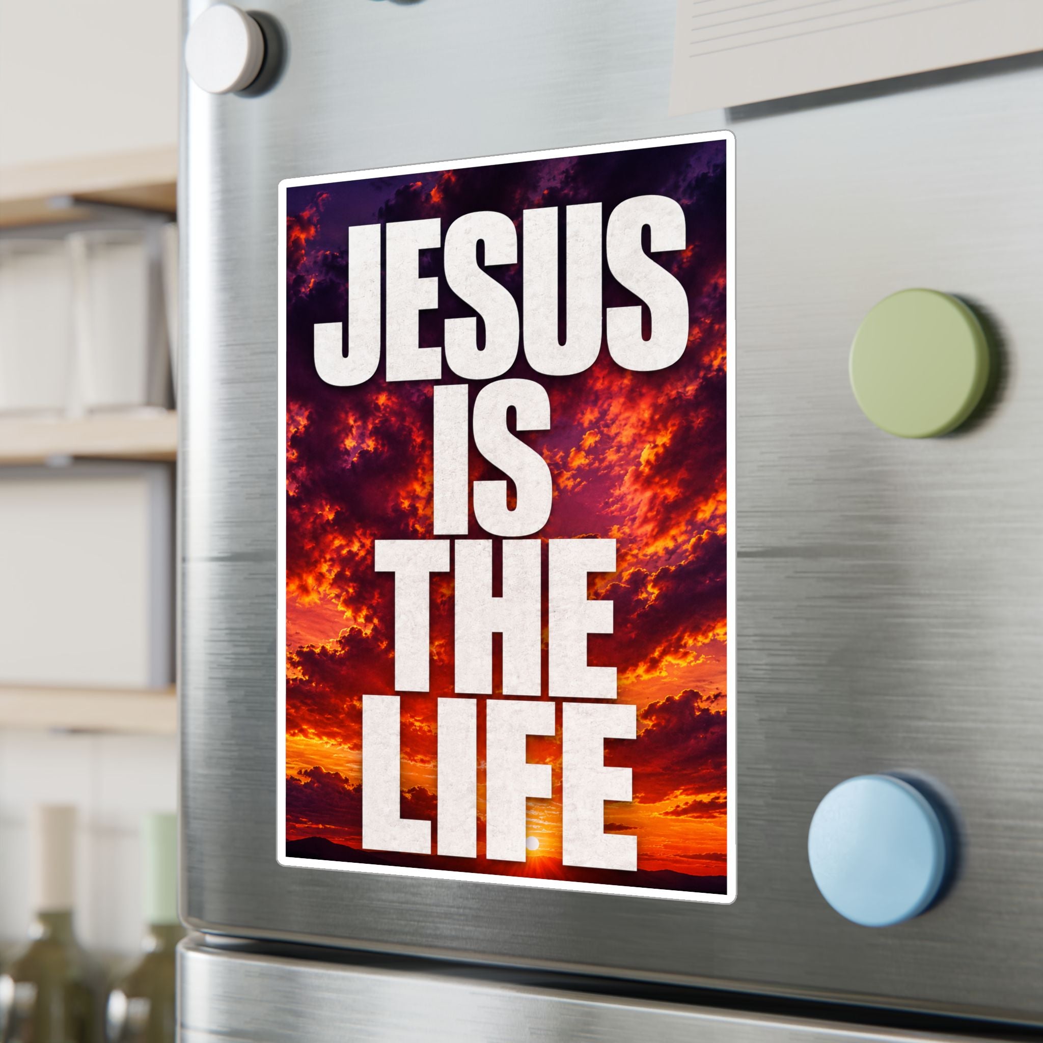 Jesus Is the Life Vinyl Decal — Sunset Color Christian Sticker (Kiss-Cut)