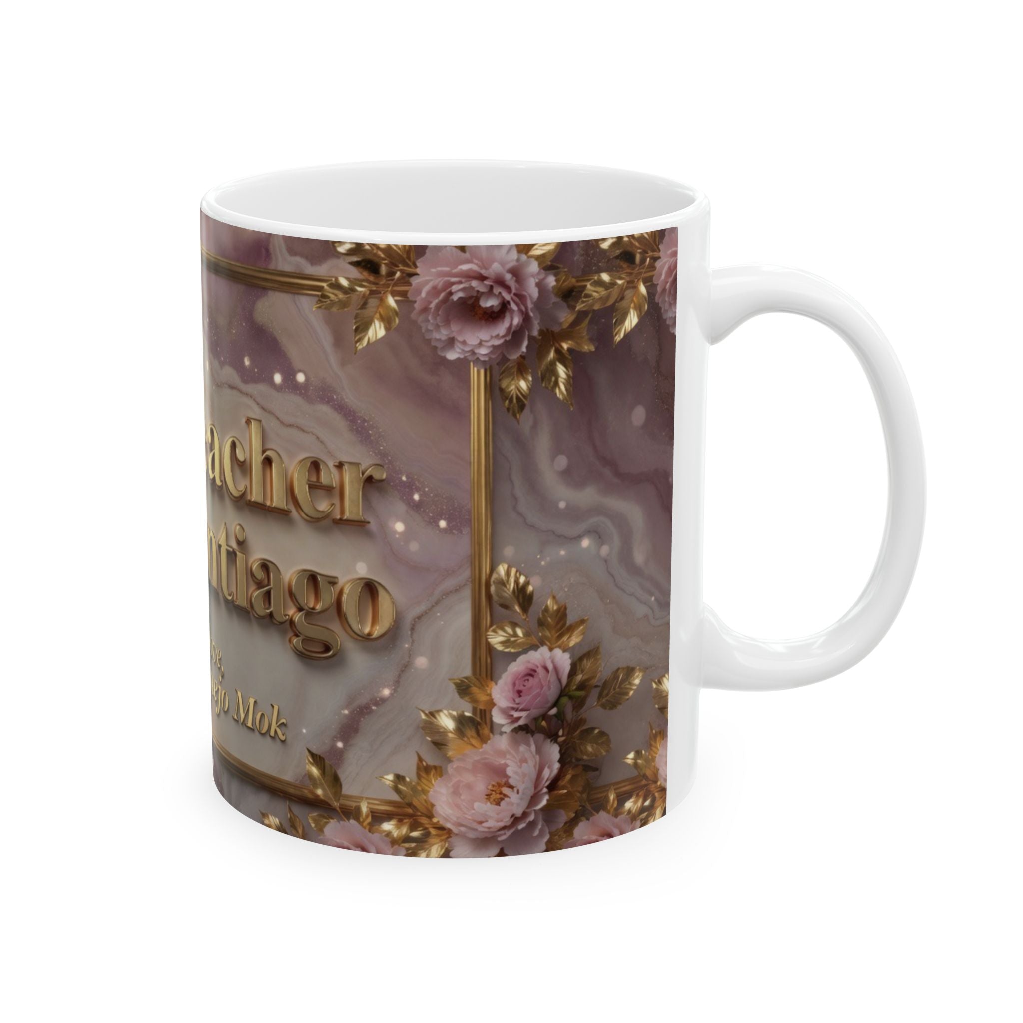 Best Teacher Mrs Santiago Mug | Floral Marble Personalized Ceramic