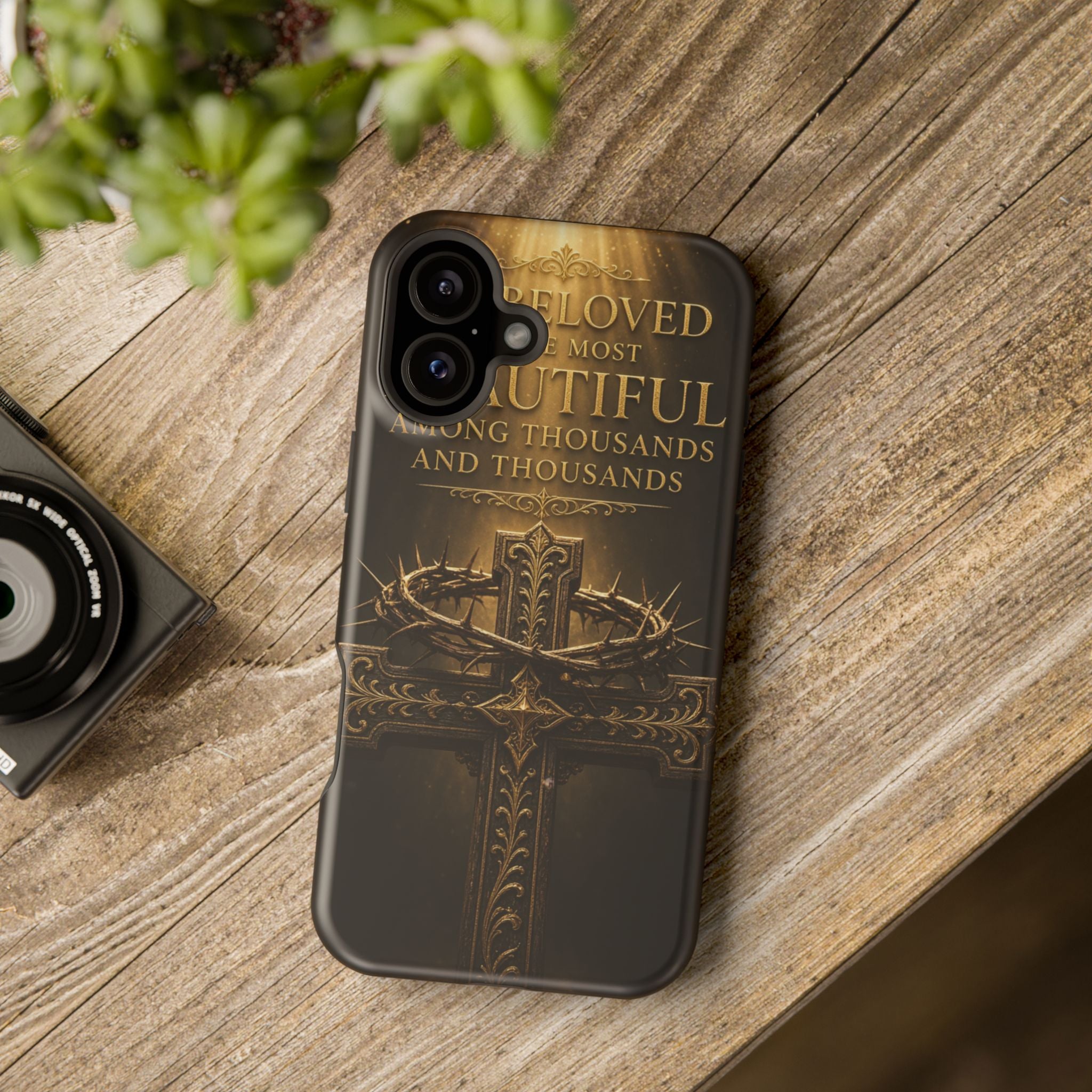 Magnetic Impact-Resistant Phone Case — "Most Beautiful" Cross with Crown of Thorns