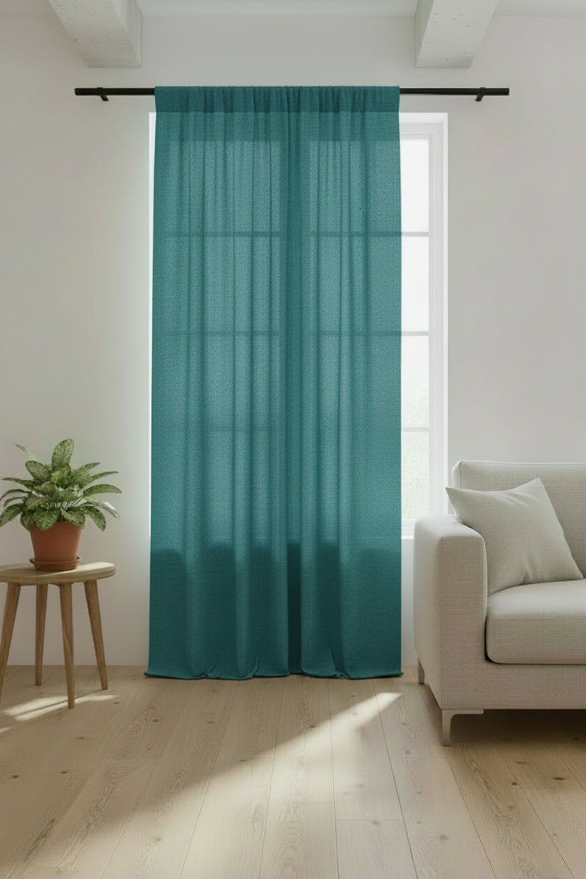 Sheer Window Curtain — Teal Semi-Transparent Panel for Living Room, Bedroom & Patio Doors