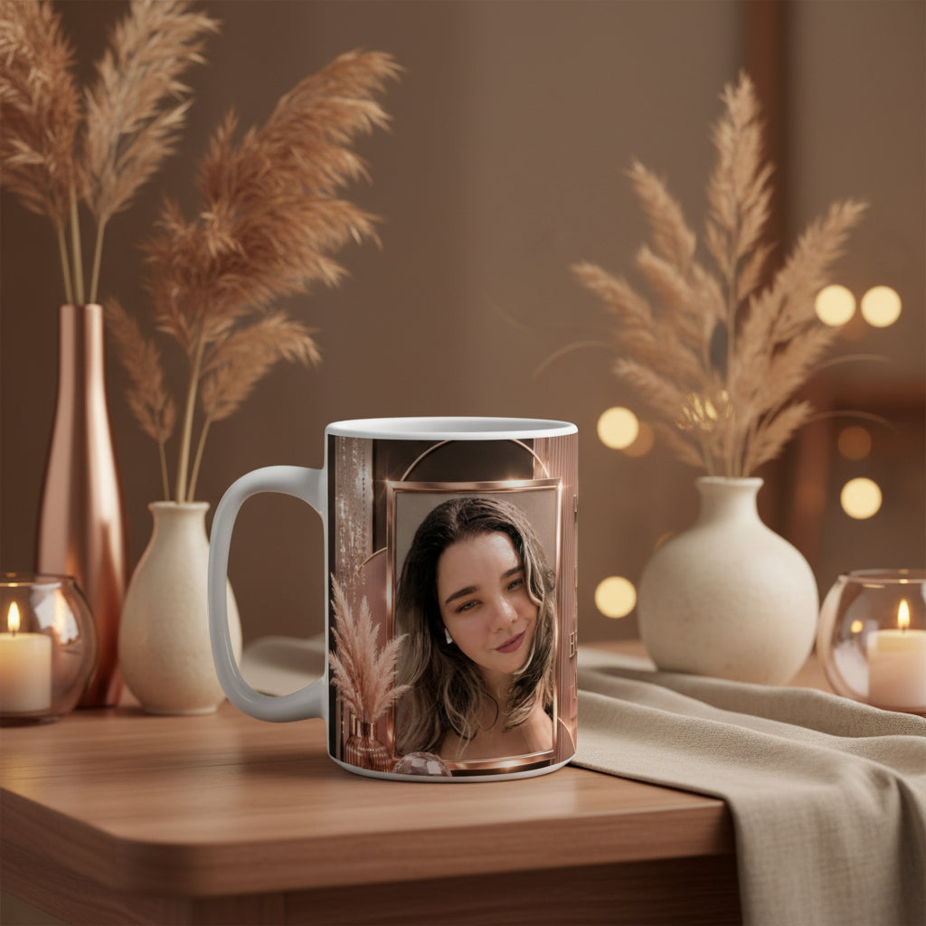 BlessedGirl777 Glam Collection 15oz Ceramic Mug — Rose Gold Logo Coffee Cup