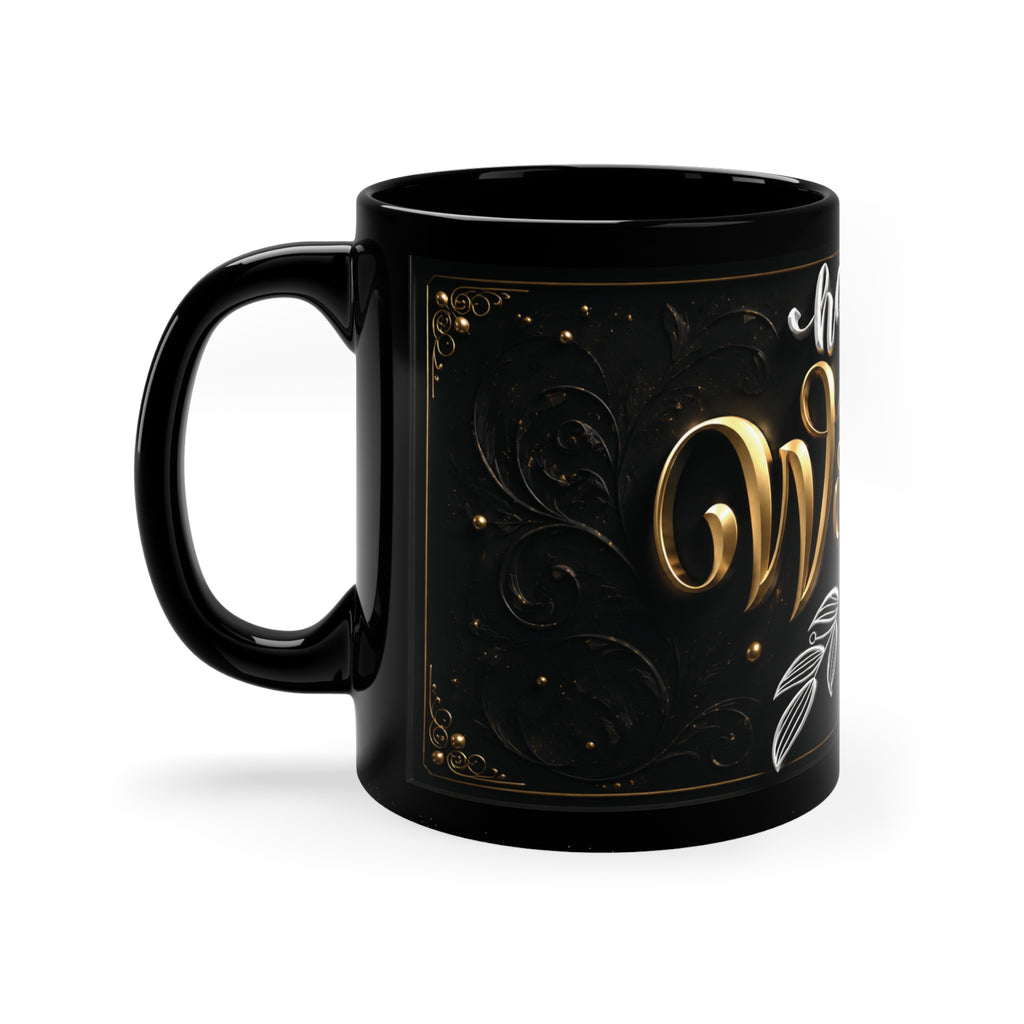 Happy Women's Day Black Coffee Mug, Inspirational Gift for Her, Best Mug for Coffee Lovers, Motivational Drinkware for Women, Elegant