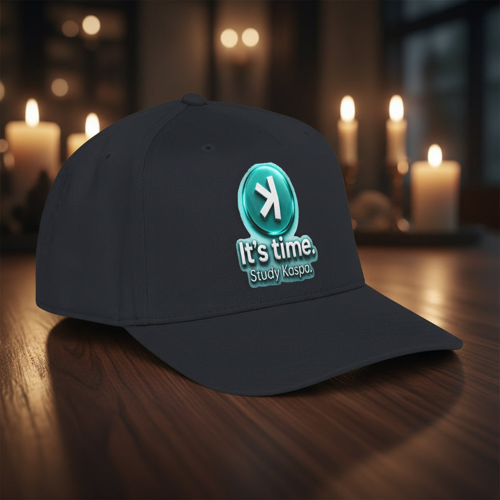 Baseball Cap — "It's time. Study Kaspa." Logo Hat (Casual Crypto Fan Gear)