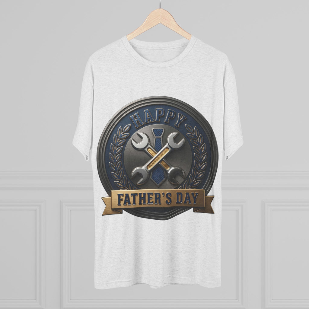 Father's Day Mechanics Badge Tee — Happy Father's Day Wrench & Hammer Crew Shirt