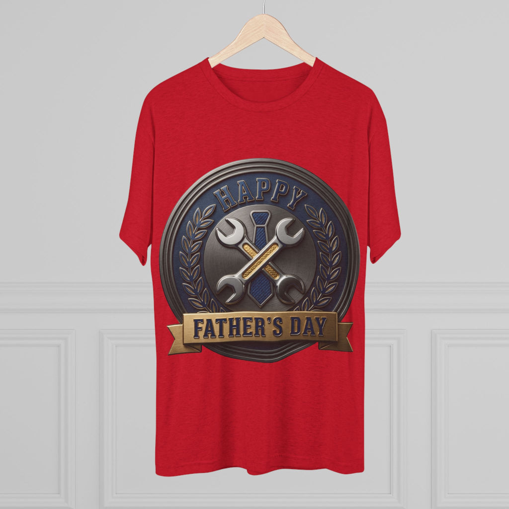 Father's Day Mechanics Badge Tee — Happy Father's Day Wrench & Hammer Crew Shirt
