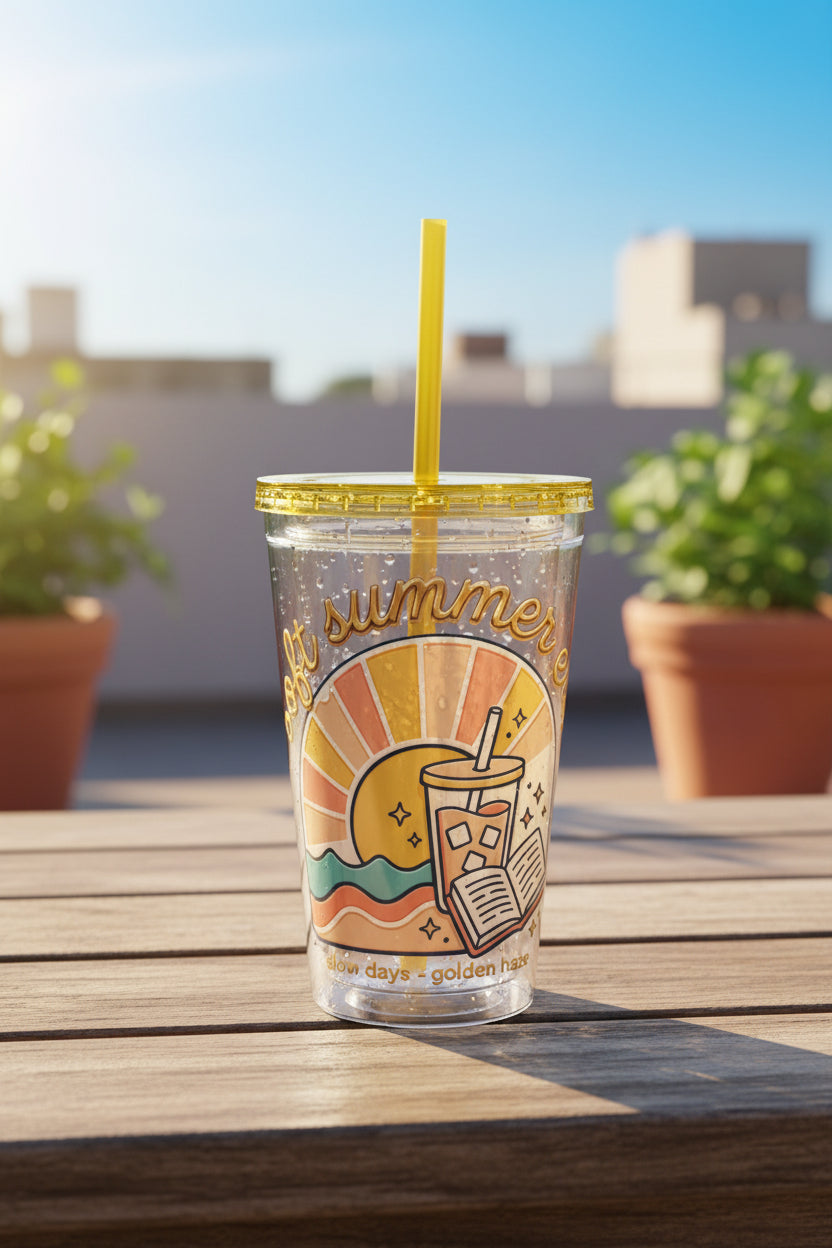 Soft Summer sunset beach drink illustration Tumbler