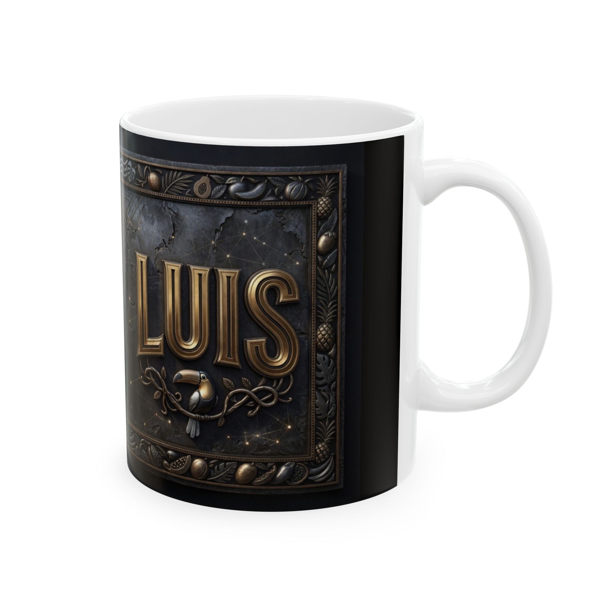 Vintage Brass Emblem Lucretia Mug | Steampunk Decorative Ceramic Mug