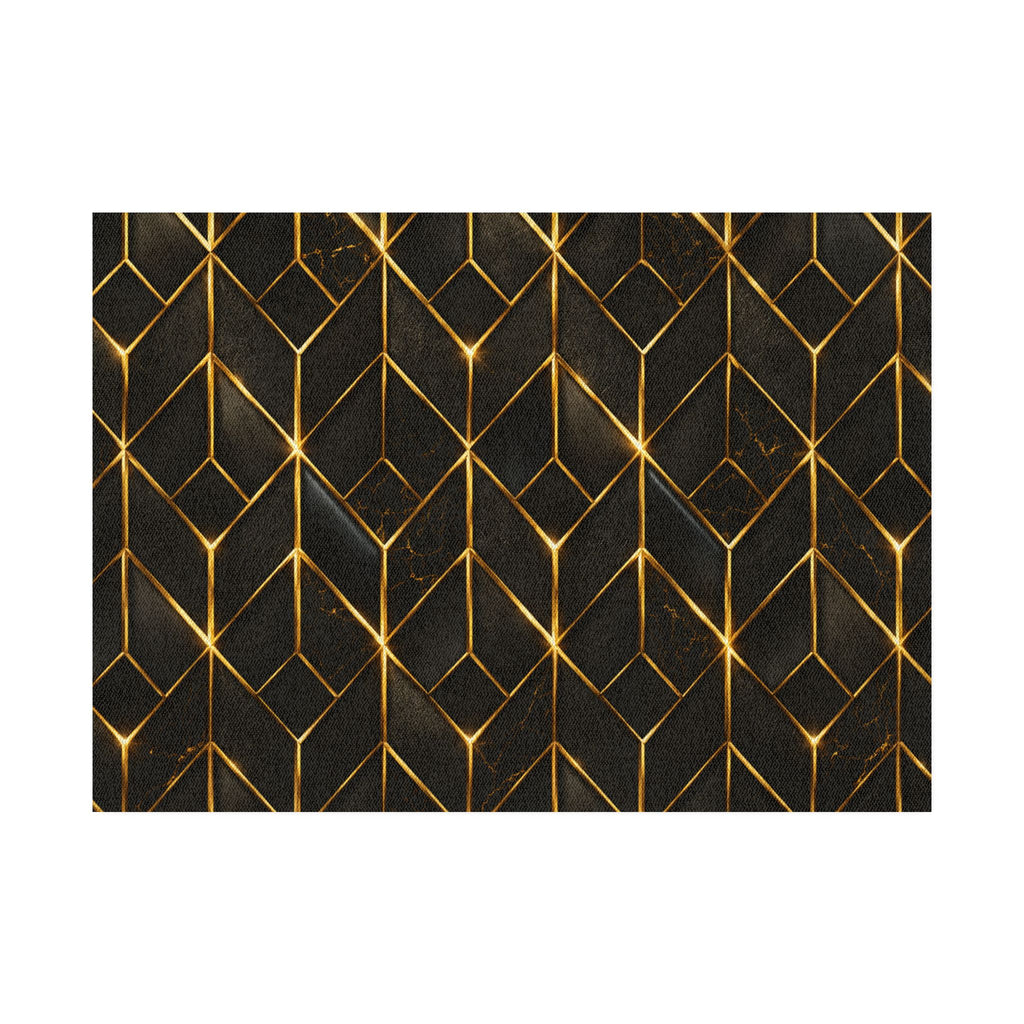 Glam Chevron Rug — Black with Gold Sparkle Geometric Floor Mat