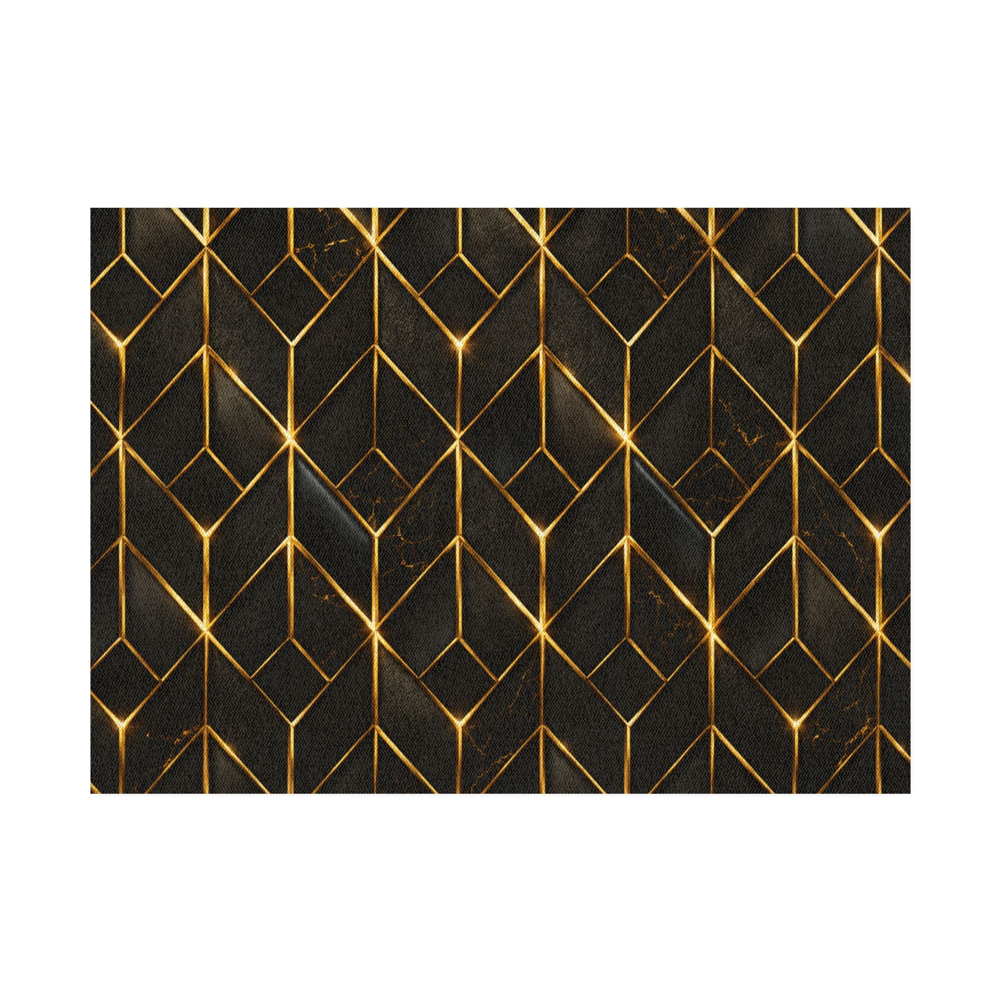 Glam Chevron Rug — Black with Gold Sparkle Geometric Floor Mat