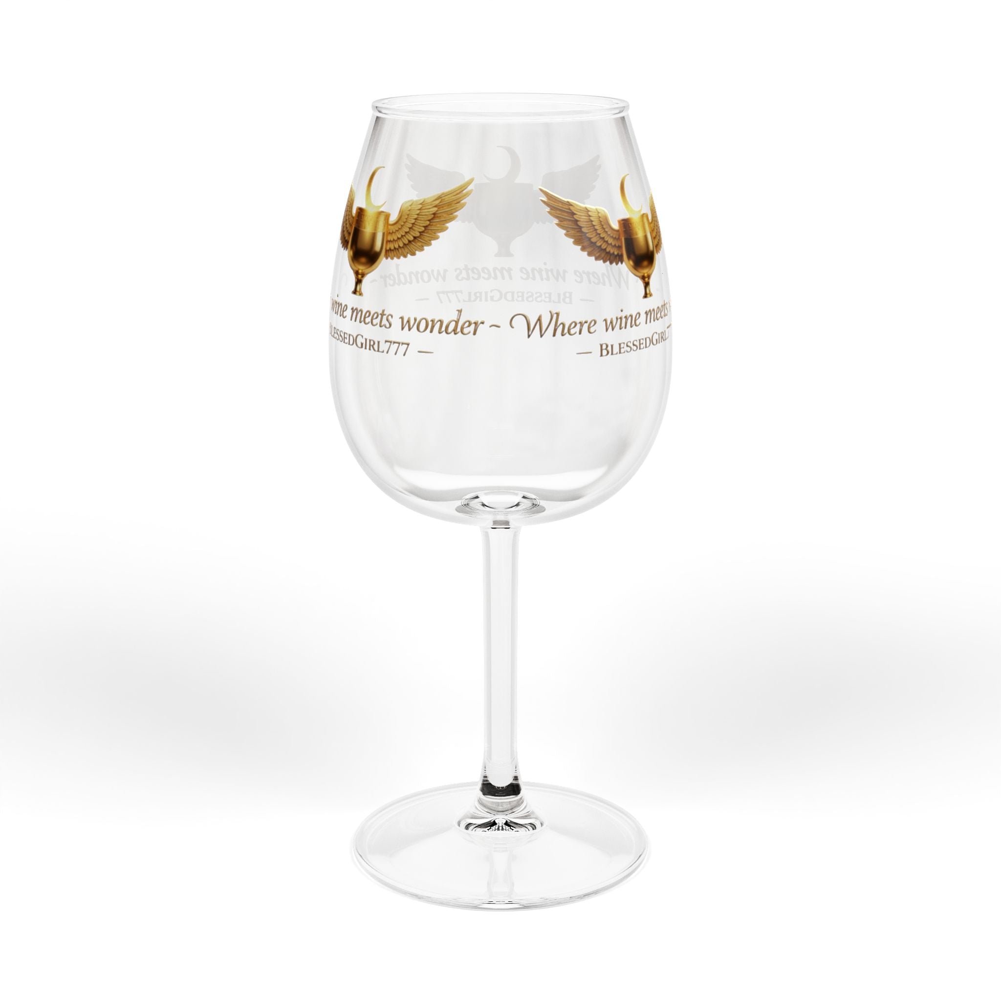 12oz Wine Glass — "Where Wine Meets Wonder" Gold Winged Goblet