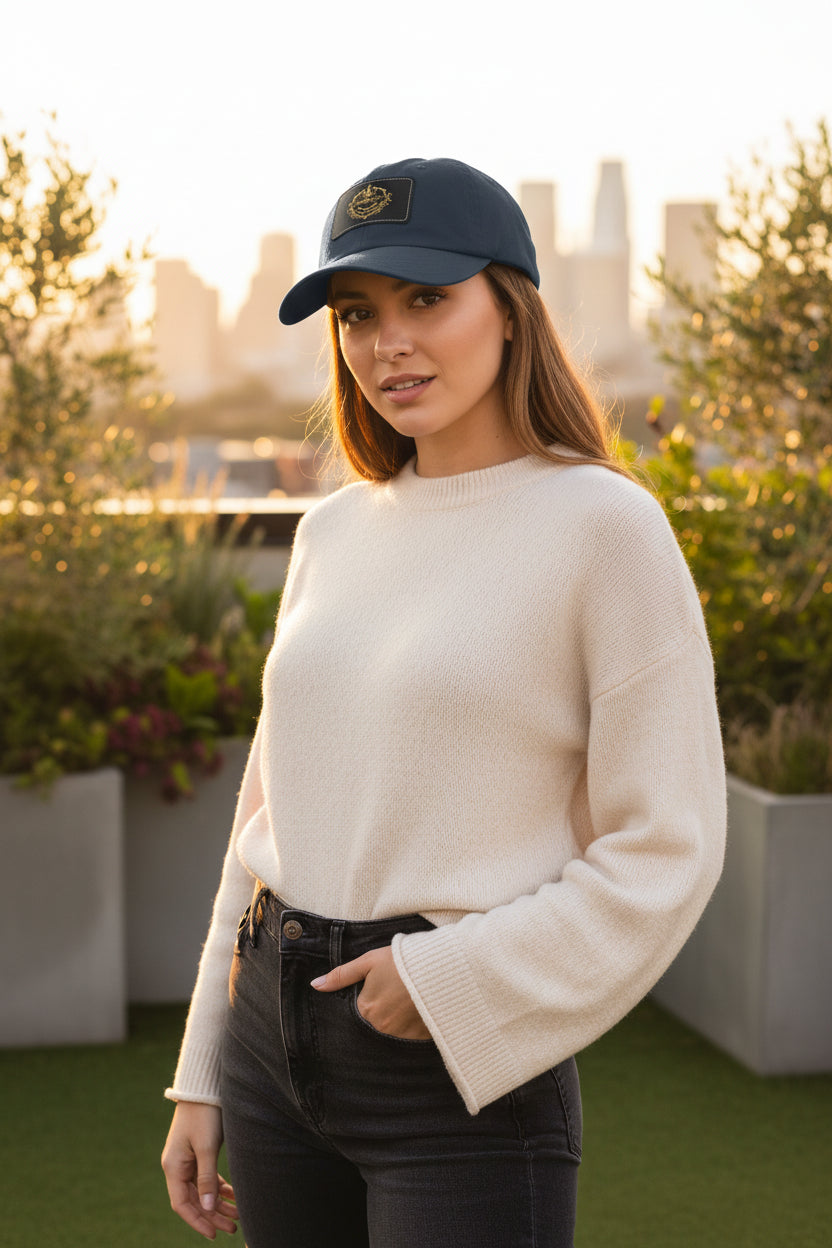 Dad Hat — Vintage Gold Crest Leather Patch Cap