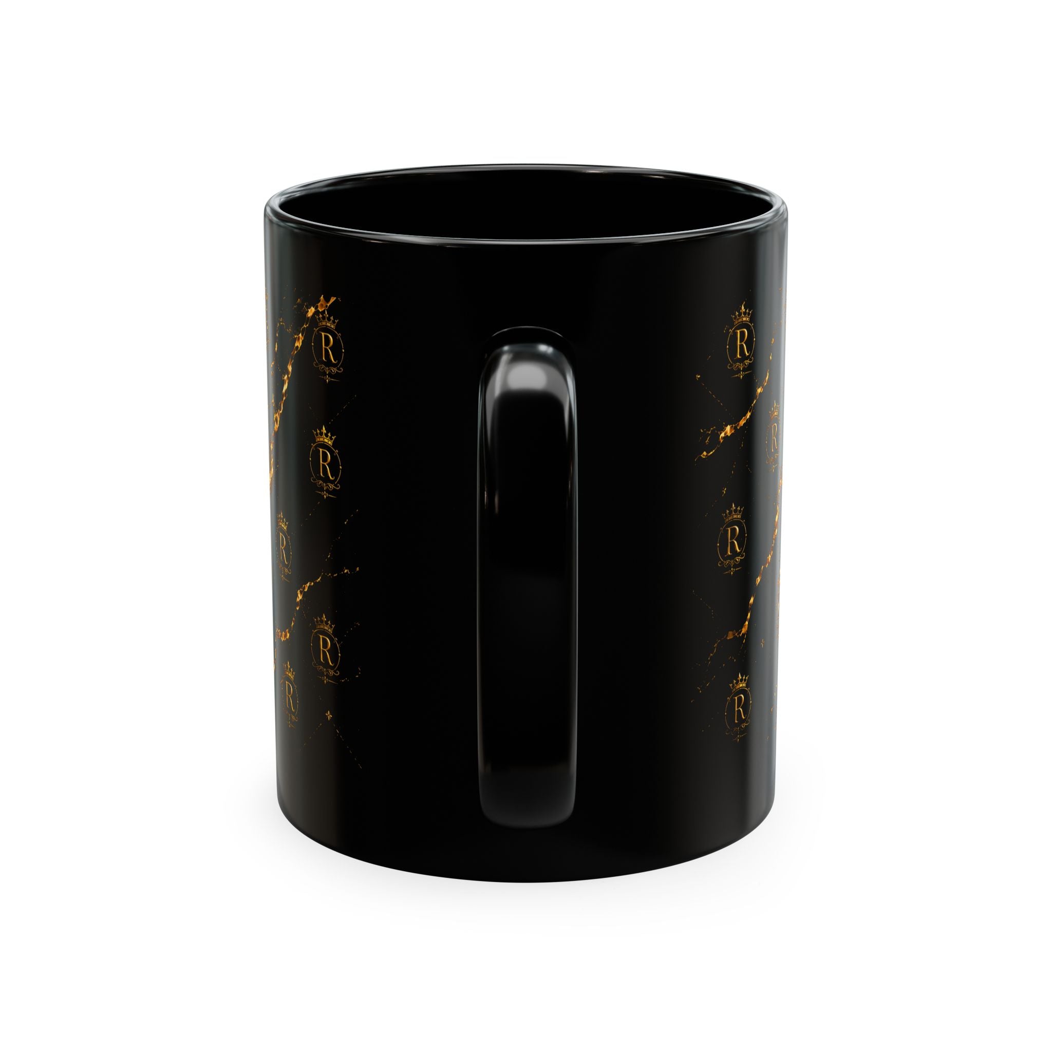 Gold Crest Monogram Mug — Personalized 'R' RamonCito Ceramic Coffee Cup