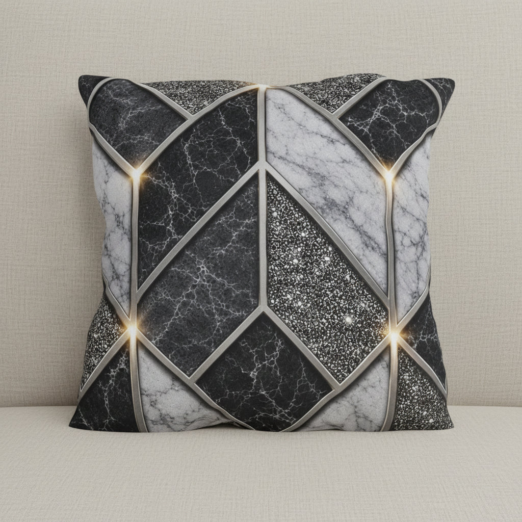Geometric Marble Outdoor Pillow — Gray Stone Mosaic Accent Cushion